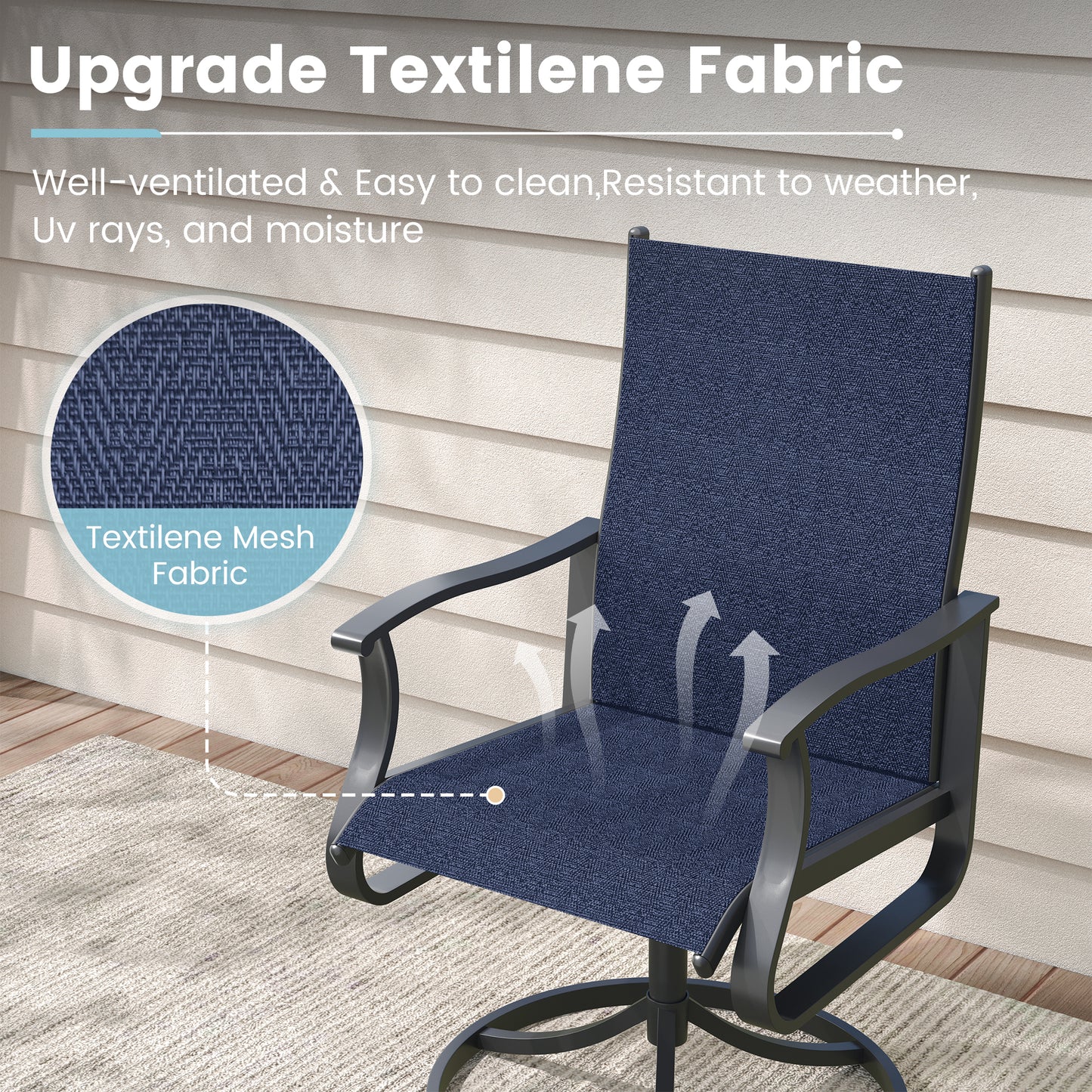 VONZOY Patio Swivel Chairs Set of 2, Outdoor Dining Chairs with High Back, 360° Swivel Rocker Chair in All-Weather Textilene & Metal Frame for Garden, Porch, Backyard, Balcony(Navy)