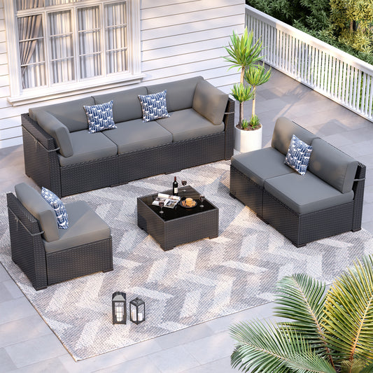 VONZOY Patio Furniture Sets, 7-Piece Outdoor Patio Furniture with Thick Cushions,Coffee Table Outdoor All-Weather Conversation Set Sectional Sofa for Backyard, Poolside, Garden(Grey)