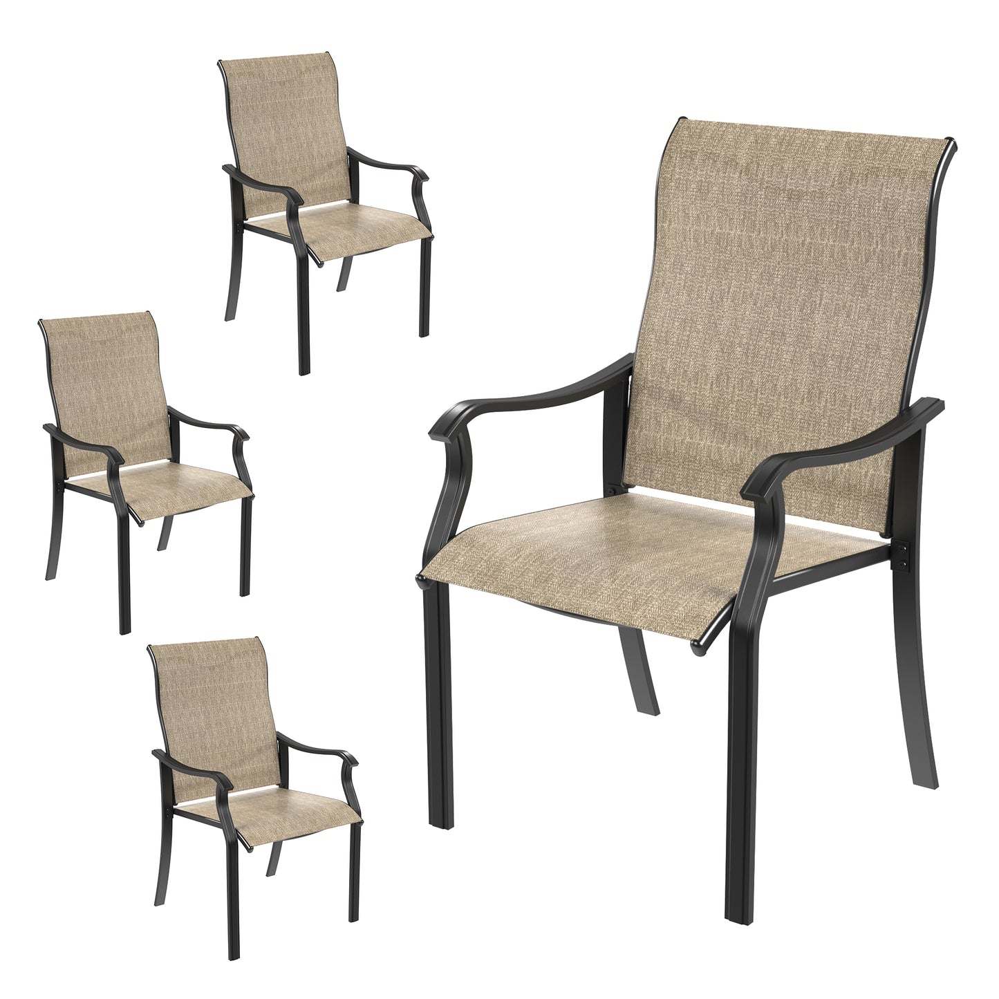 VONZOY Outdoor Patio Dining Chairs Set of 4, High Back Patio Chairs, All-Weather Textilene Outdoor Seating with Armrests for Lawn, Porch and Backyard (Brown 4 Chairs)