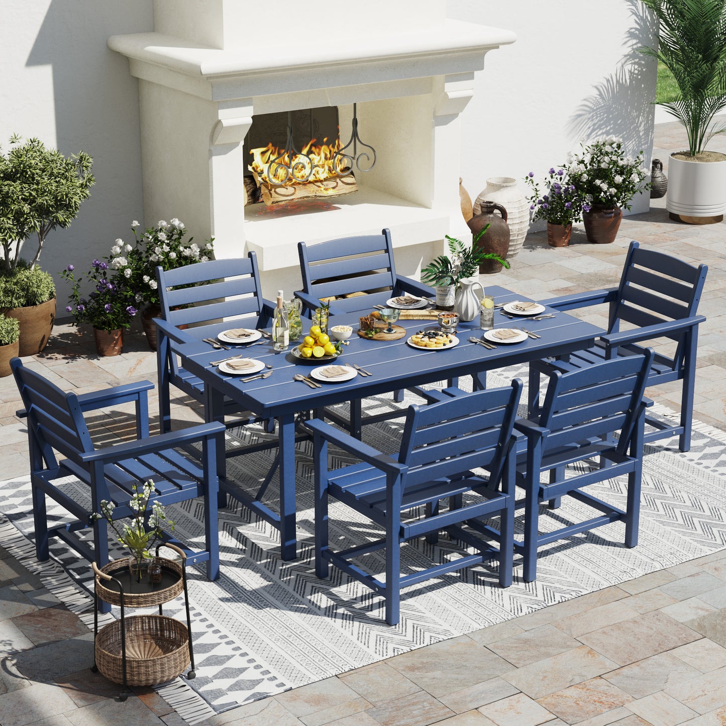 Vonzoy Patio Dining Chairs Set of 6, HDPE Outdoor Furniture Set, Outdoor Dining Set for Garden, Backyard, Poolside (Blue, 6 Chairs)