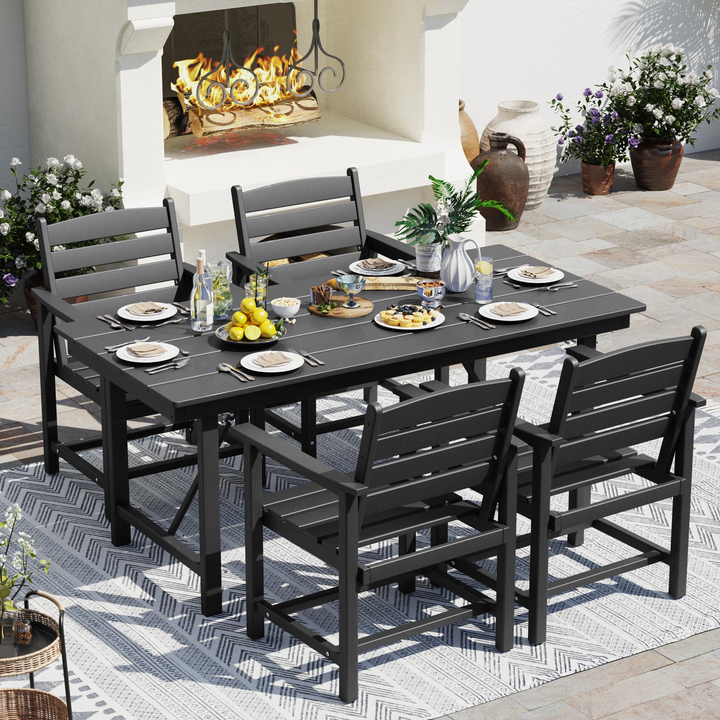 Vonzoy Patio Dining Chairs Set of 5, HDPE Outdoor Furniture Set, Outdoor Dining Set for Garden, Backyard, Poolside (Black, 4 Chairs)