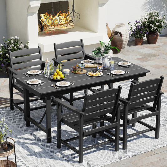 Vonzoy Patio Dining Chairs Set of 5, HDPE Outdoor Furniture Set, Outdoor Dining Set for Garden, Backyard, Poolside (Black, 4 Chairs)
