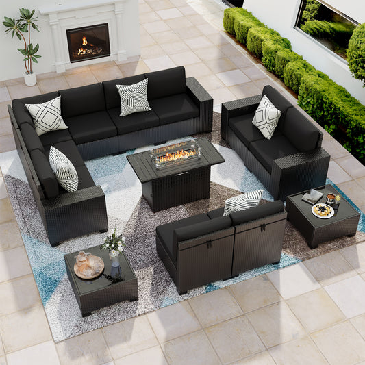 VONZOY 13 Piece Patio Furniture Set with Fire Pit Table
