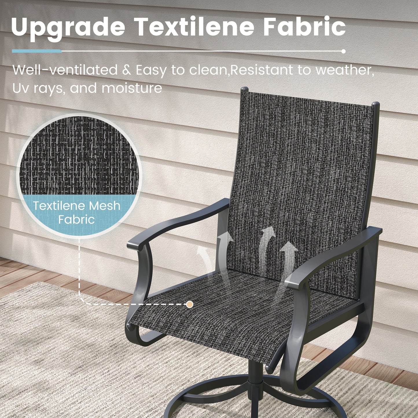 VONZOY Patio Swivel Chairs Set of 2, Outdoor Dining Chairs with High Back, 360° Swivel Rocker Chair in All-Weather Textilene & Metal Frame for Garden, Porch, Backyard, Balcony(Dark Grey)