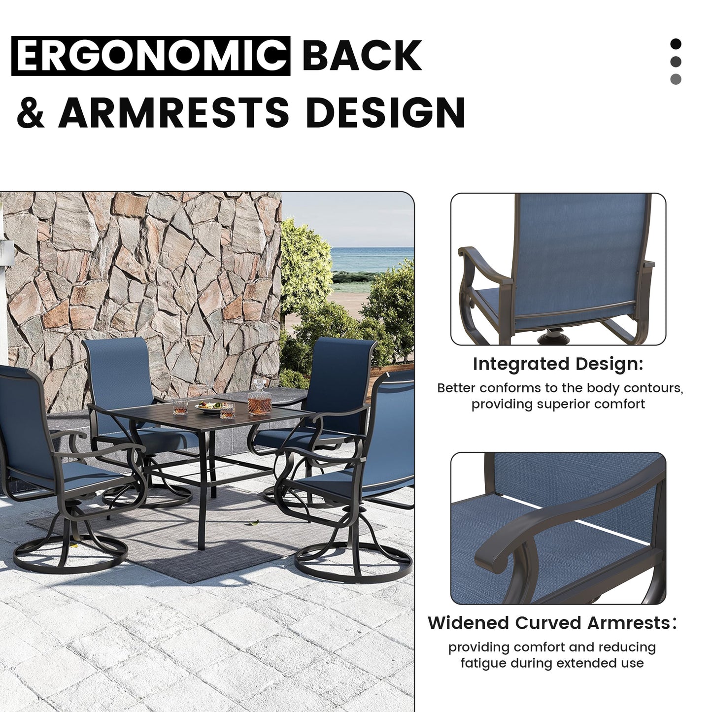 VONZOY Patio Swivel Chairs Set of 2, Outdoor Dining Chairs with High Back, All-weather Swivel Rocker Chair for Lawn, Porch or Garden (Navy)
