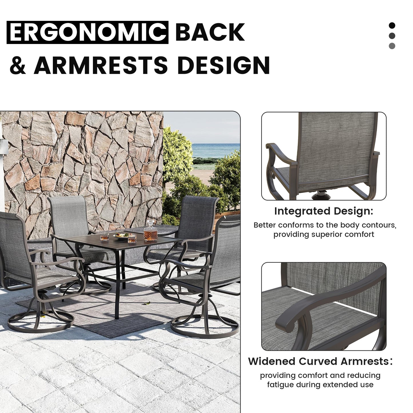 VONZOY Patio Swivel Chairs Set of 2, Outdoor Dining Chairs with High Back, All-Weather Swivel Rocker Chair for Lawn, Porch or Garden (Dark Grey)