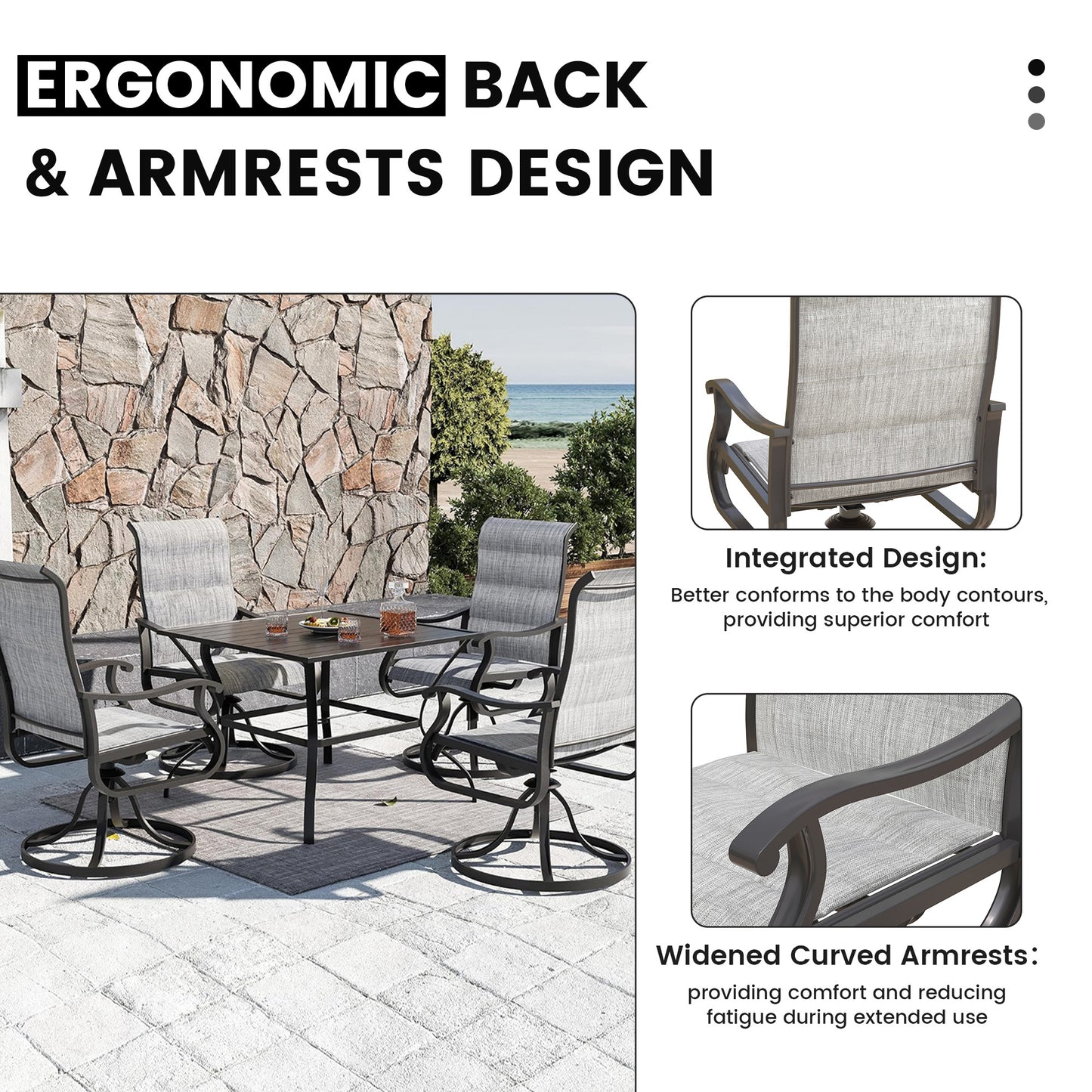 VONZOY Patio Swivel Chairs Set of 4, Outdoor Dining Chairs with High Back, All-weather Swivel Rocker Chair for Lawn, Porch or Garden (Padded Grey)