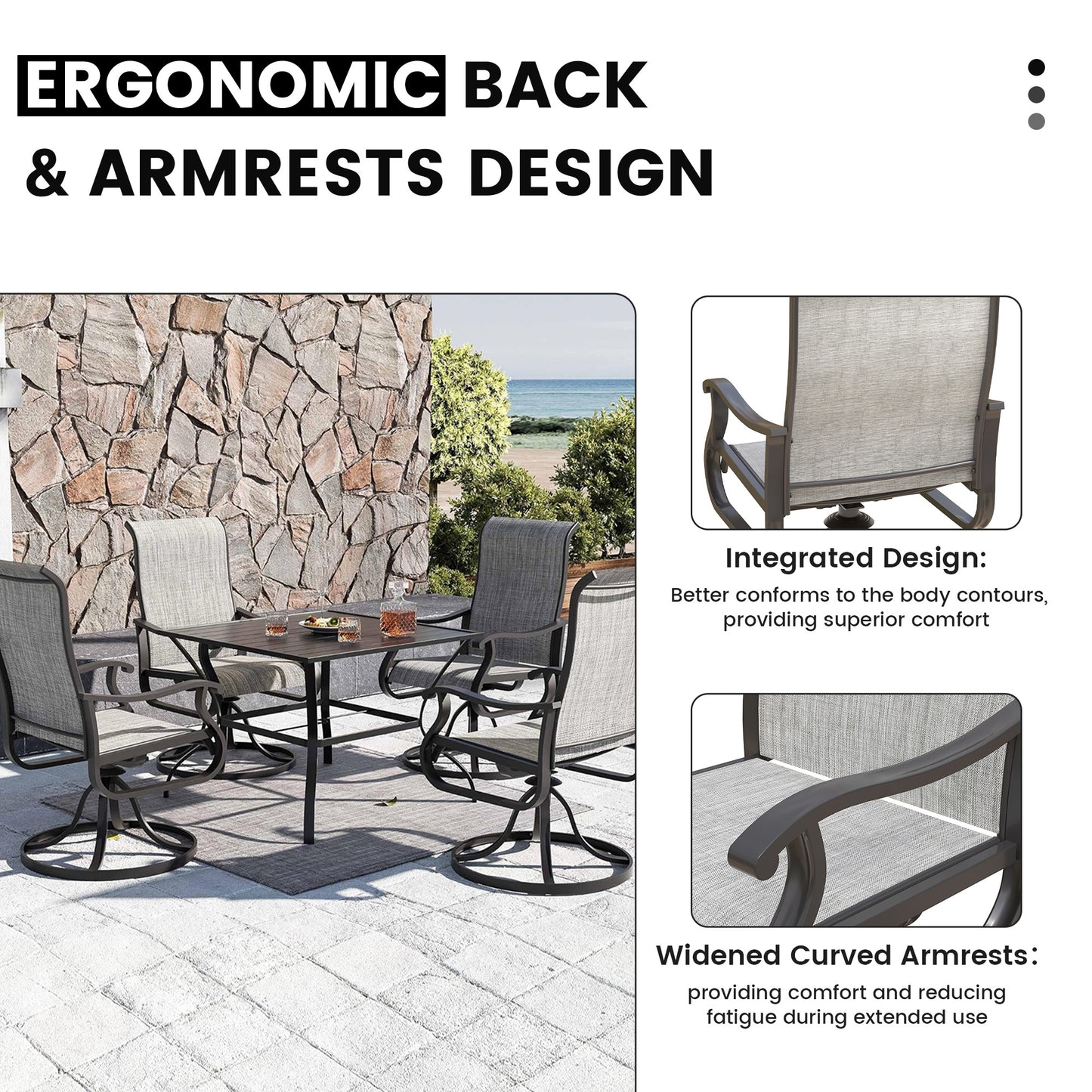 VONZOY Patio Swivel Chairs Set of 6, Outdoor Dining Chairs with High Back, All-Weather Swivel Rocker Chair for Lawn, Porch or Garden (Grey)