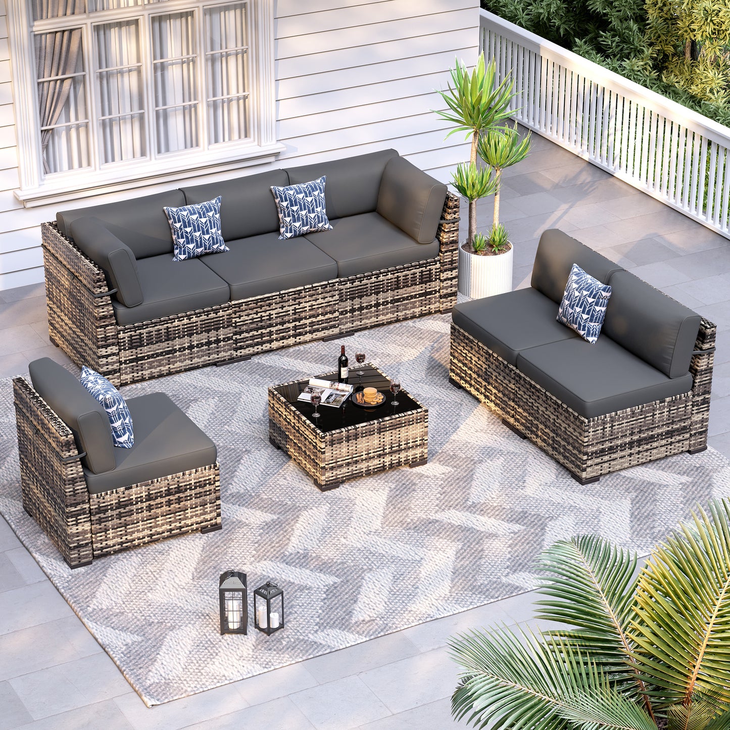VONZOY Patio Furniture Sets, 7-Piece Outdoor Patio Furniture with Thick Cushions,Coffee Table Outdoor All-Weather Conversation Set Sectional Sofa for Backyard, Poolside, Garden(Grey)