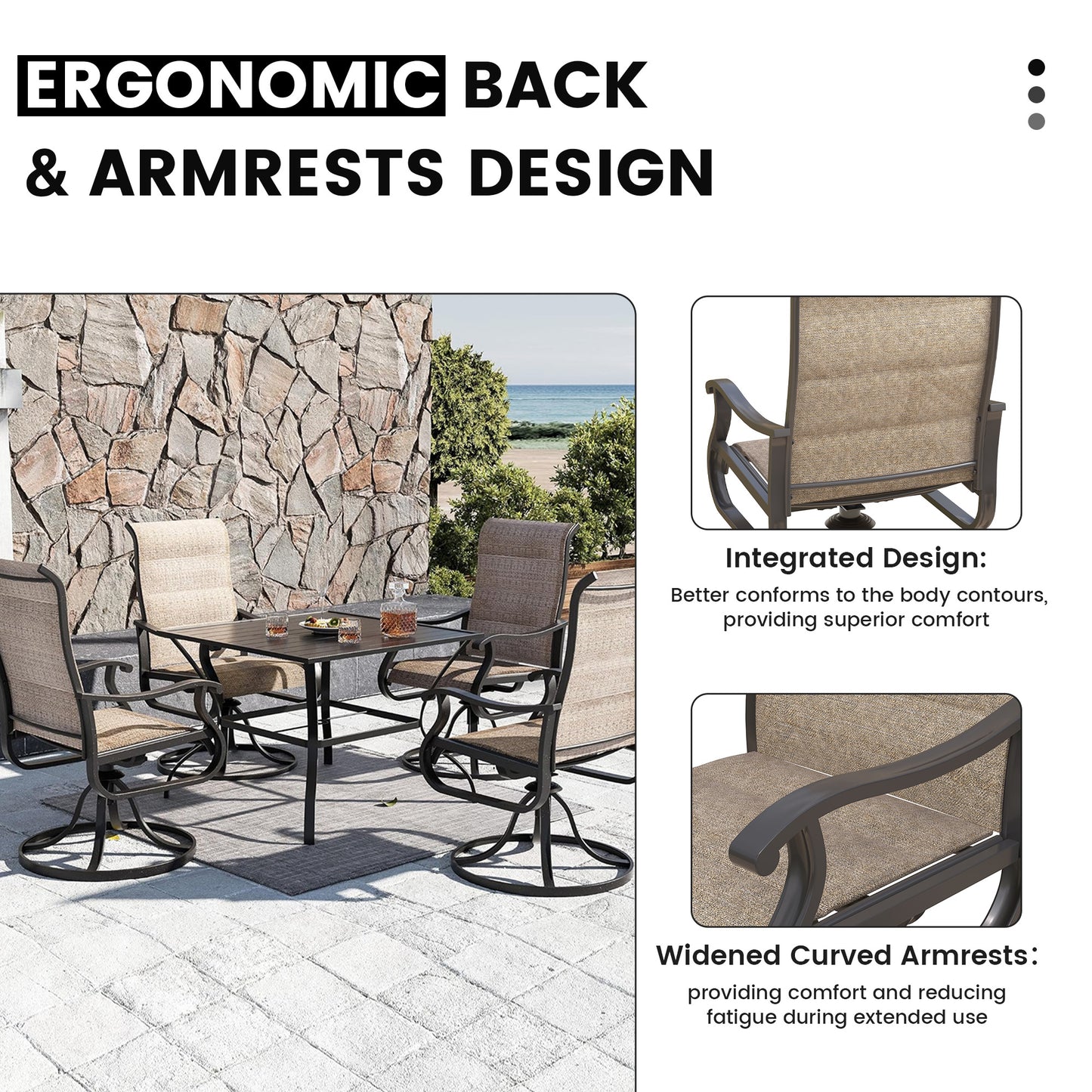 VONZOY Patio Swivel Chairs Set of 2, Outdoor Dining Chairs with High Back, All-weather Swivel Rocker Chair for Lawn, Porch or Garden (Padded Brown)