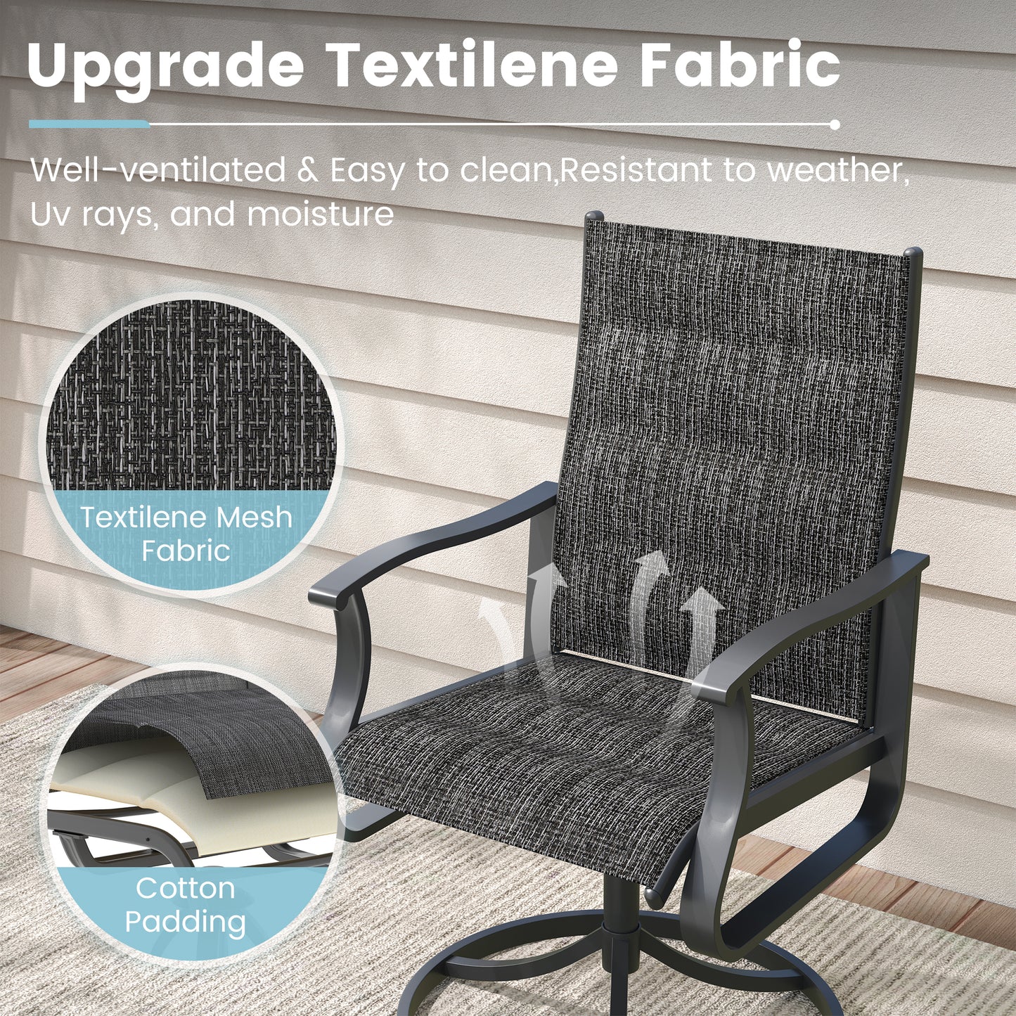 VONZOY 9 Pieces Patio Dining Set, Padded Patio Outdoor Furniture Set of 8 Patio Swivel Dining Chairs and 60" Patio Spliced Square Tabletop with Umbrella Hole, for Deck, Backyard, Poolside & Garden