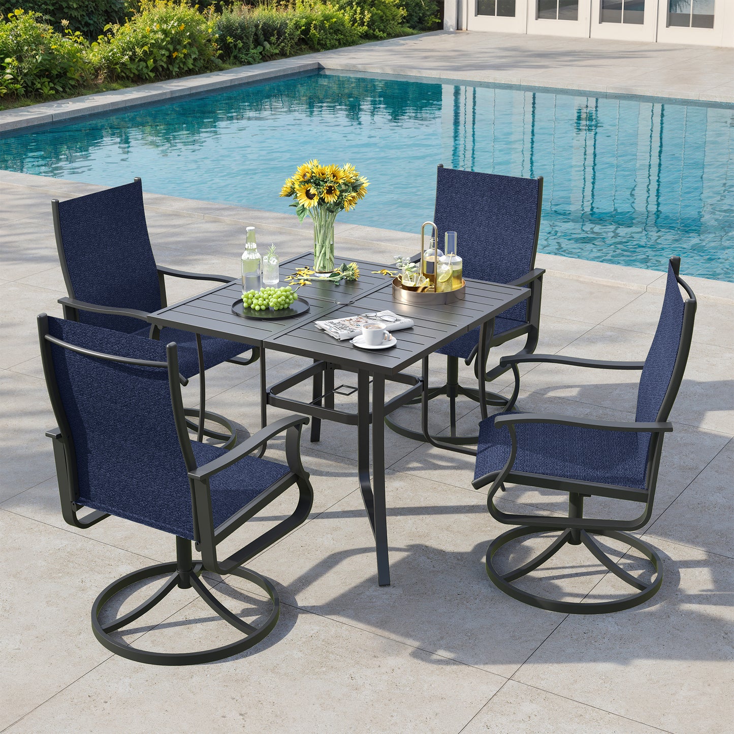 VONZOY 5 Pieces Patio Dining Set, Patio Outdoor Furniture Set of 4 Patio Swivel Dining Chairs and 36" Patio Spliced Square Tabletop with Umbrella Hole, for Deck, Backyard, Poolside & Garden