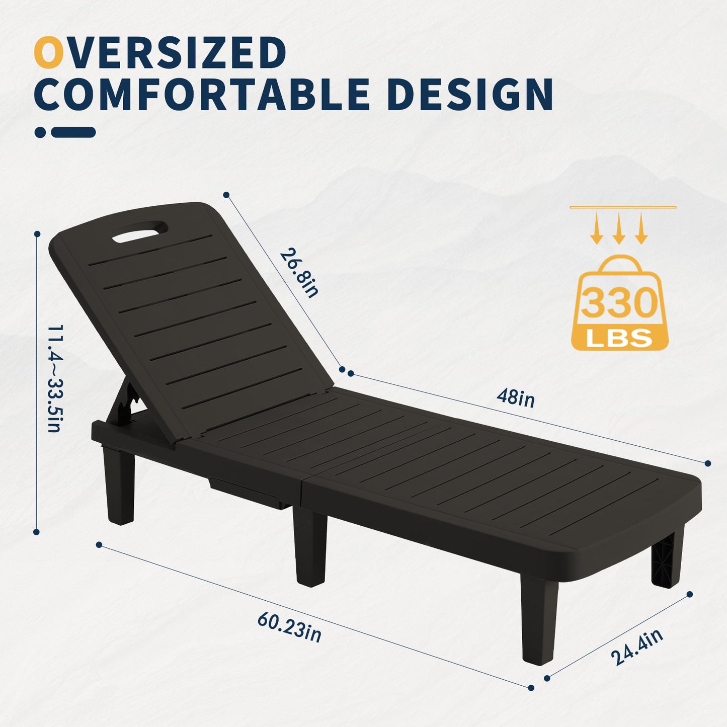 VONZOY Oversized Chaise Lounge Chair Outdoor Set of 2, Resin Patio Lounge Chair with 5 Adjustable Backrest, Pool Chaser Lounge Chair with Storage Rack for Deck, Indoor, Garden