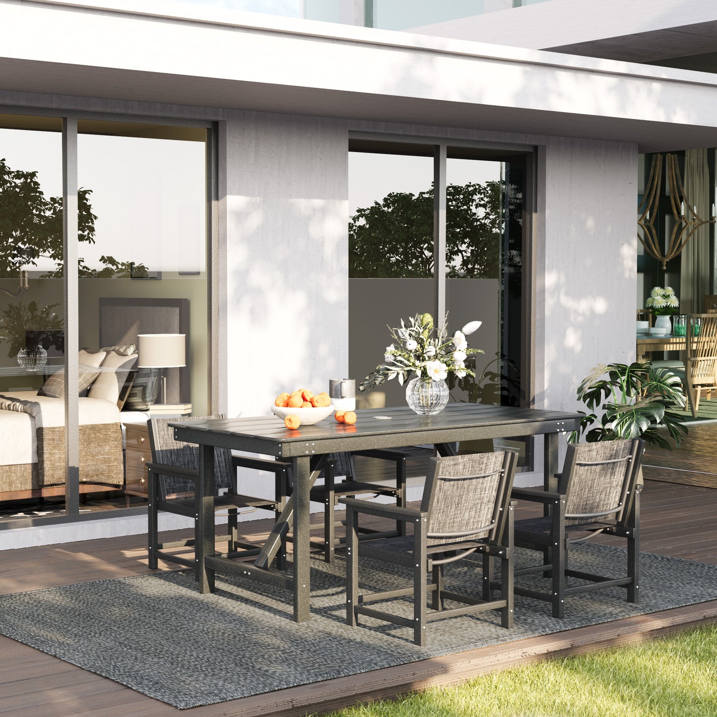 VONZOY Dining Chairs Set for 4, Textile Patio Chairs, Weather and Crack Resistance, 4 PCS Outdoor Seats for Porch Backyard Poolside Deck Indoor Lawn Garden Indoor Dining Room