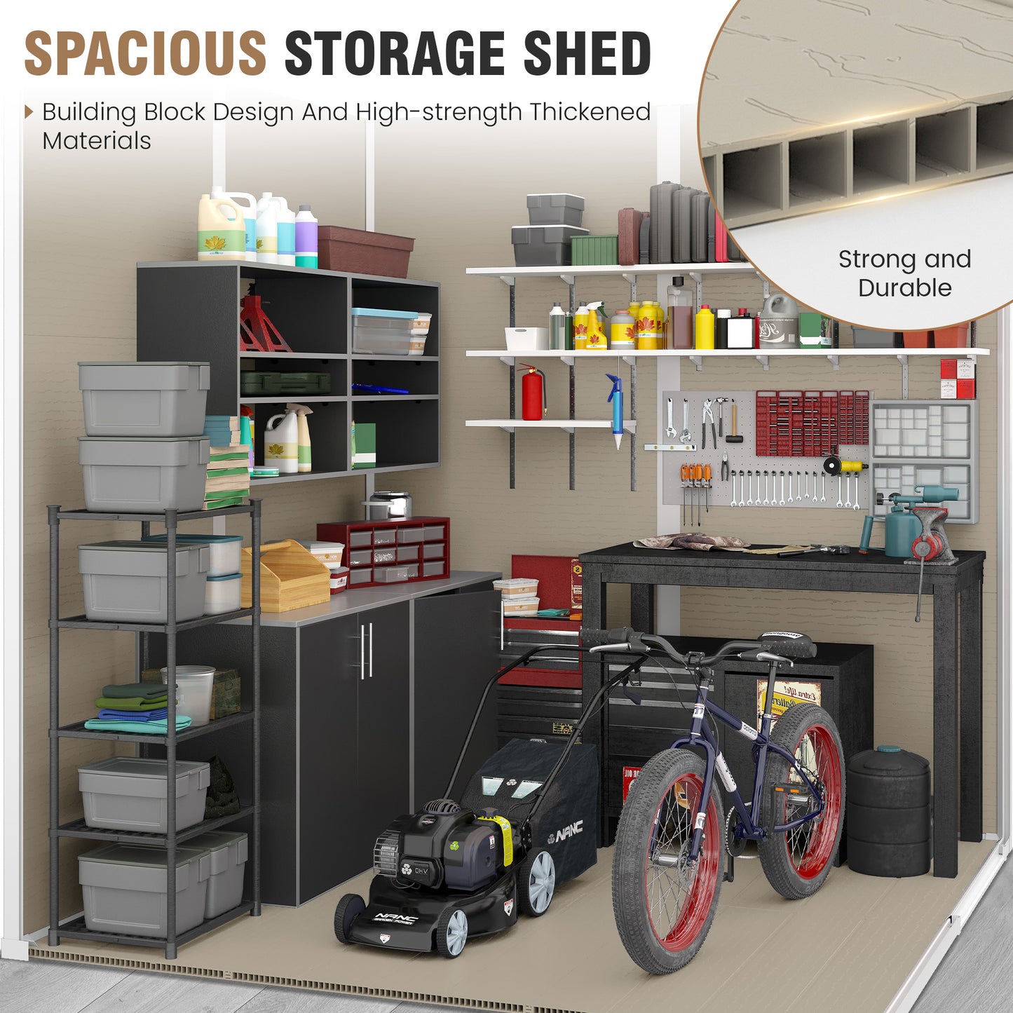 VONZOY Outdoor Storage Shed, 6x6 FT Resin Shed with Floor and Lockable Door, Window & Vents, Tool Sheds & Outdoor Storage for Bike, Garden Accessories, Tools, Waterproof