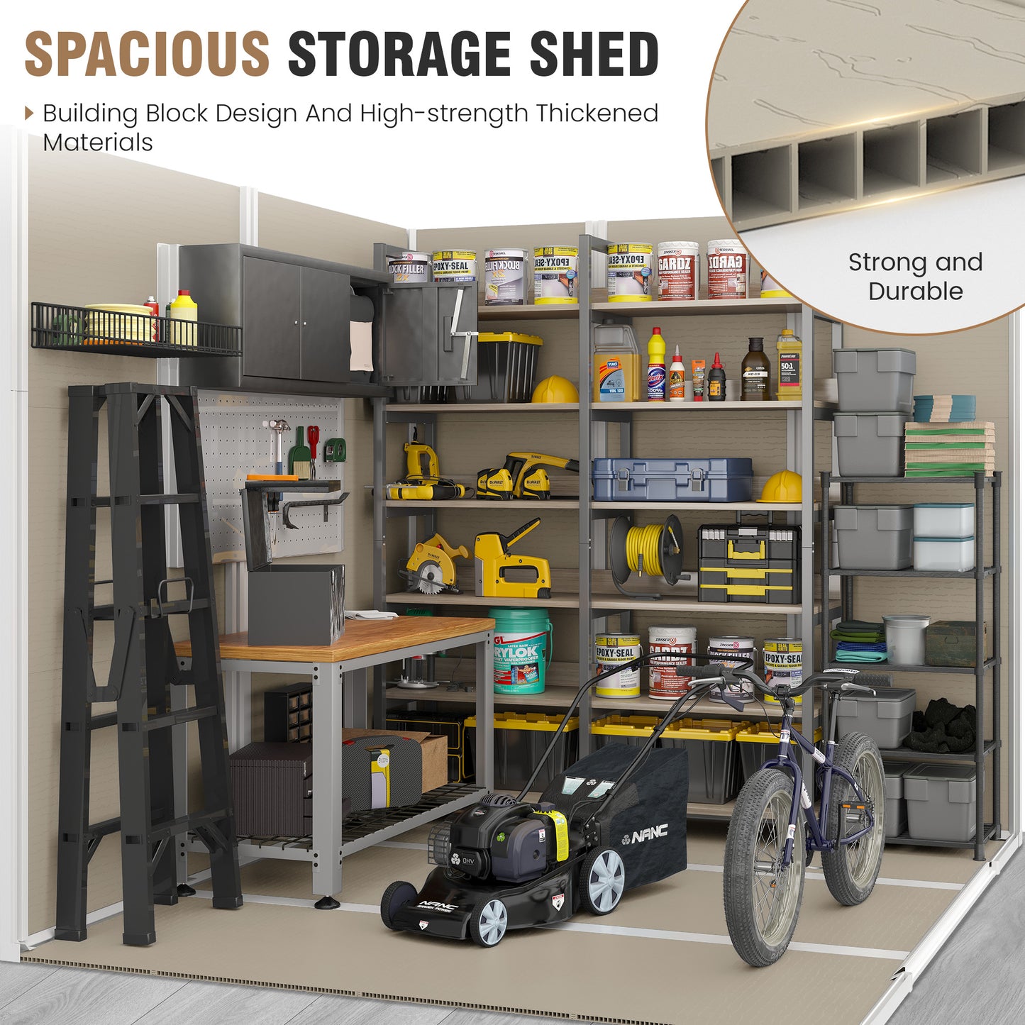 VONZOY Outdoor Storage Shed, 8x6 FT Resin Shed with Floor and Lockable Door, Window & Vents, Tool Sheds & Outdoor Storage for Bike, Garden Accessories, Tools, Waterproof