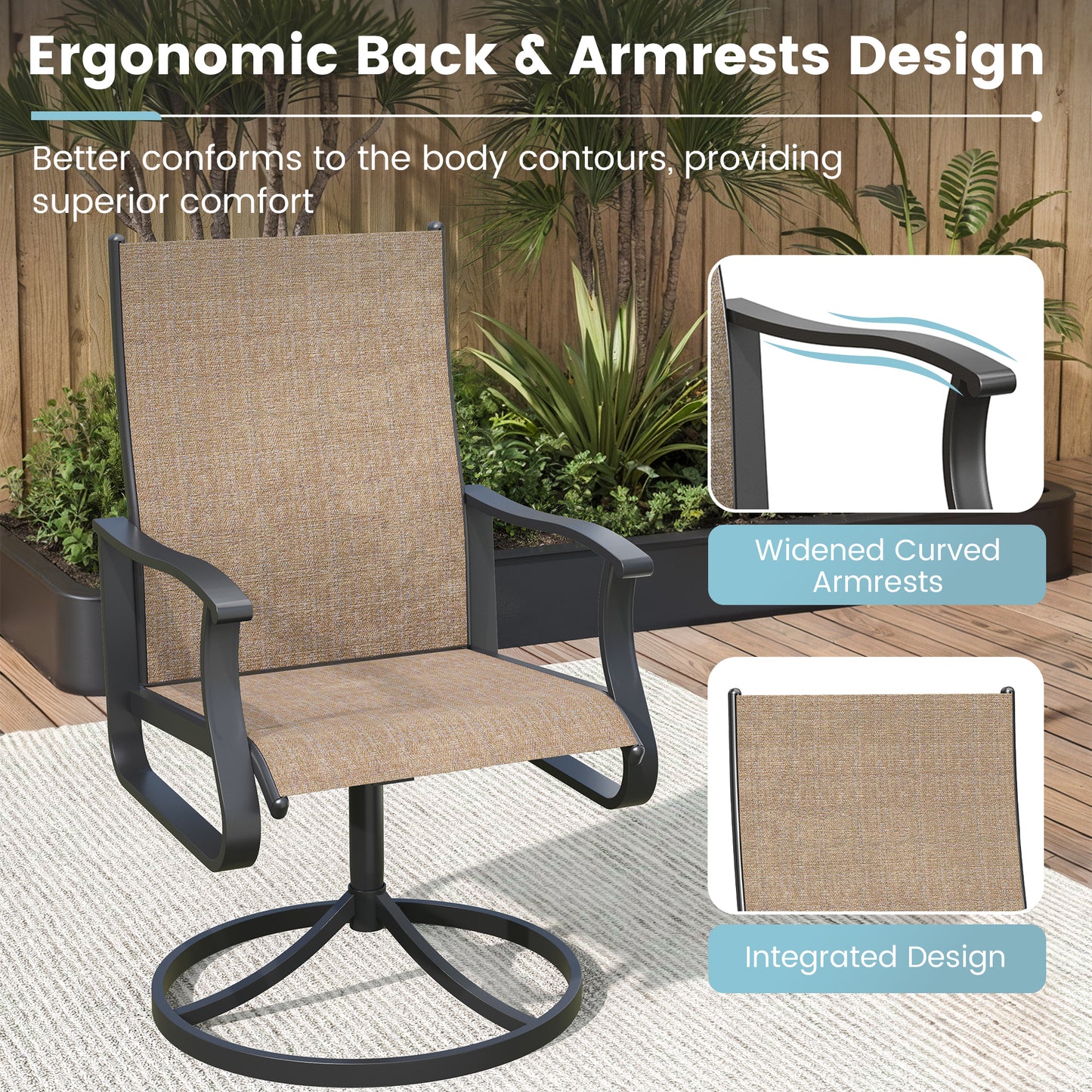 VONZOY Patio Swivel Chairs Set of 6, Outdoor Dining Chairs with High Back, 360° Swivel Rocker Chair in All-Weather Textilene & Metal Frame for Garden, Porch, Backyard, Balcony(Brown)