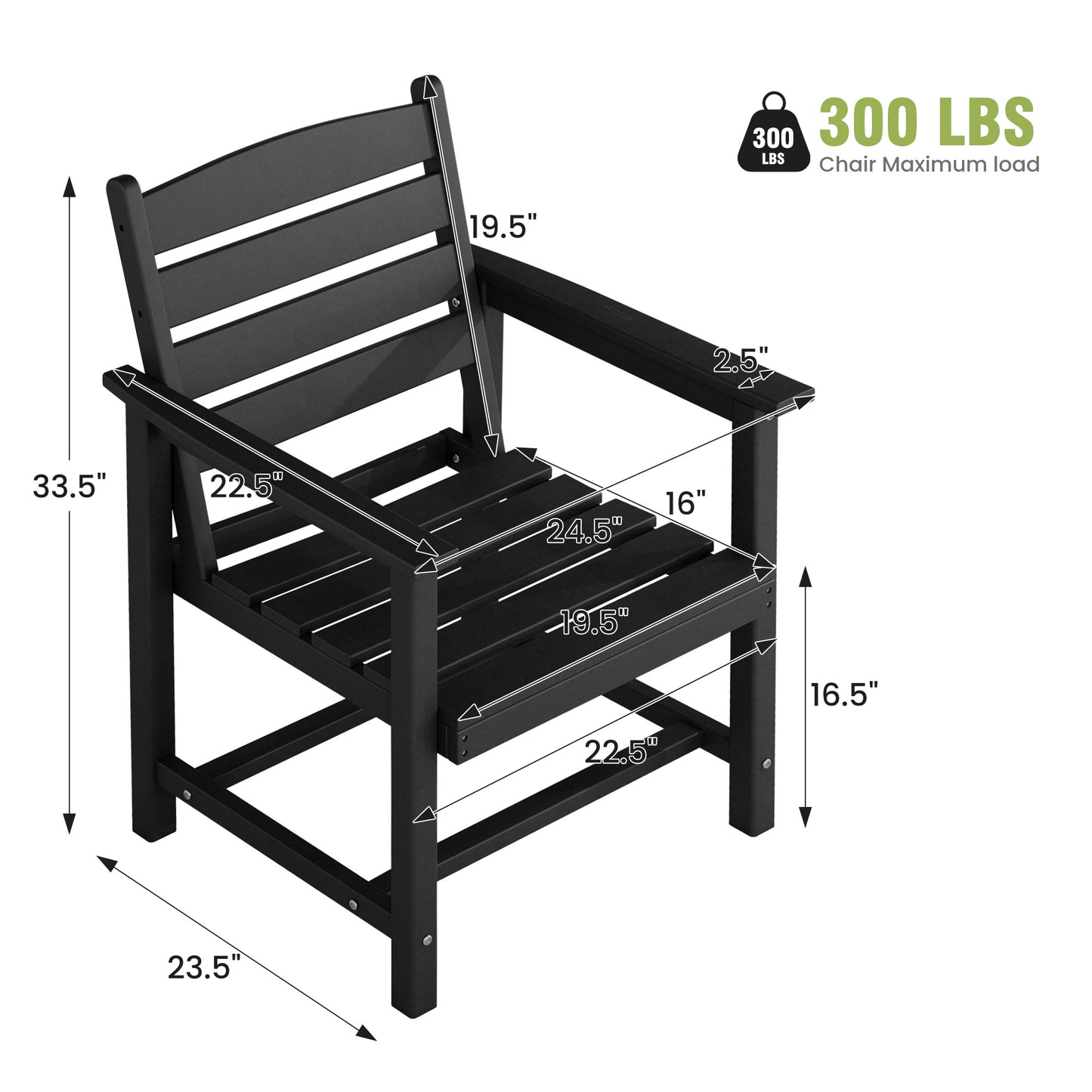 Vonzoy Patio Dining Chairs Set of 6, HDPE Outdoor Furniture Set, Outdoor Dining Set for Garden, Backyard, Poolside (Black, 6 Chairs)