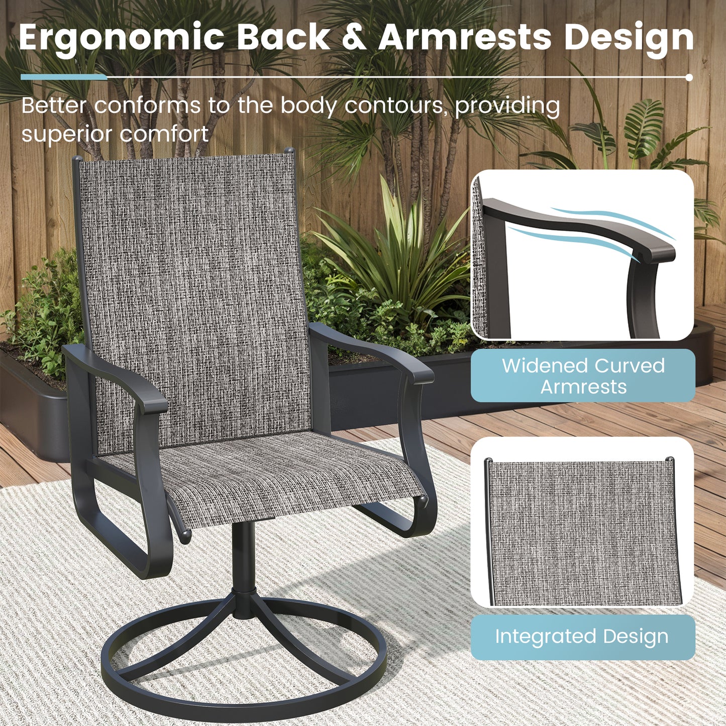 VONZOY 7 Pieces Patio Dining Set, Patio Outdoor Furniture Set of 6 Patio Swivel Dining Chairs and 51" Patio Spliced Round Tabletop with Umbrella Hole, for Deck, Backyard, Poolside & Garden