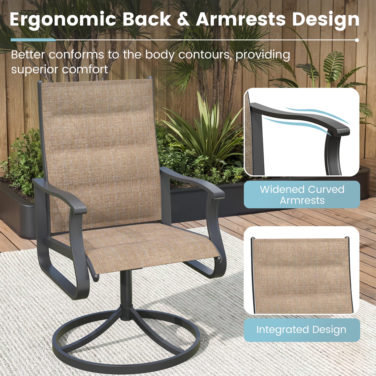 VONZOY 5 Pieces Patio Dining Set, Padded Patio Outdoor Furniture Set of 4 Patio Swivel Dining Chairs and 39" Patio Spliced Round Tabletop with Umbrella Hole, for Deck, Backyard, Poolside & Garden