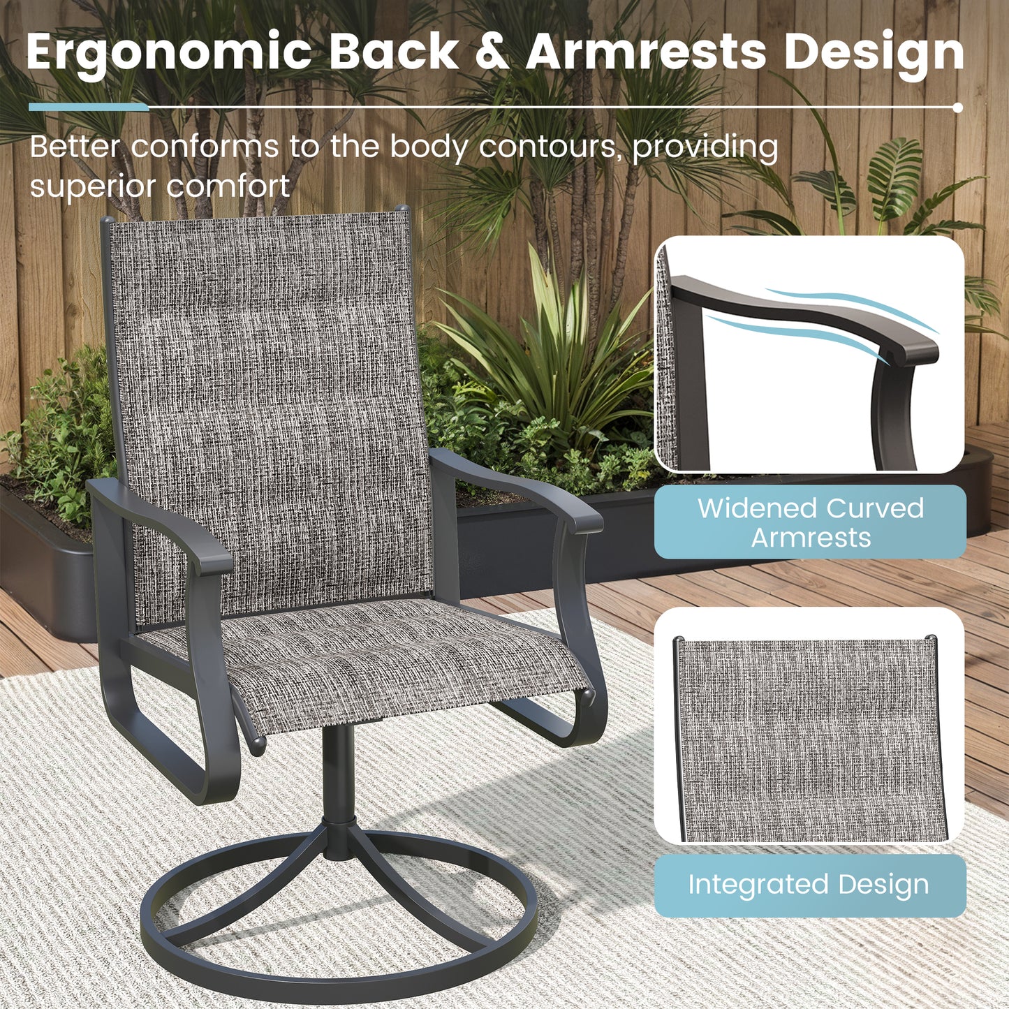 VONZOY 5 Pieces Patio Dining Set, Padded Patio Outdoor Furniture Set of 4 Patio Swivel Dining Chairs and 36" Patio Spliced Square Tabletop with Umbrella Hole, for Deck, Backyard, Poolside & Garden