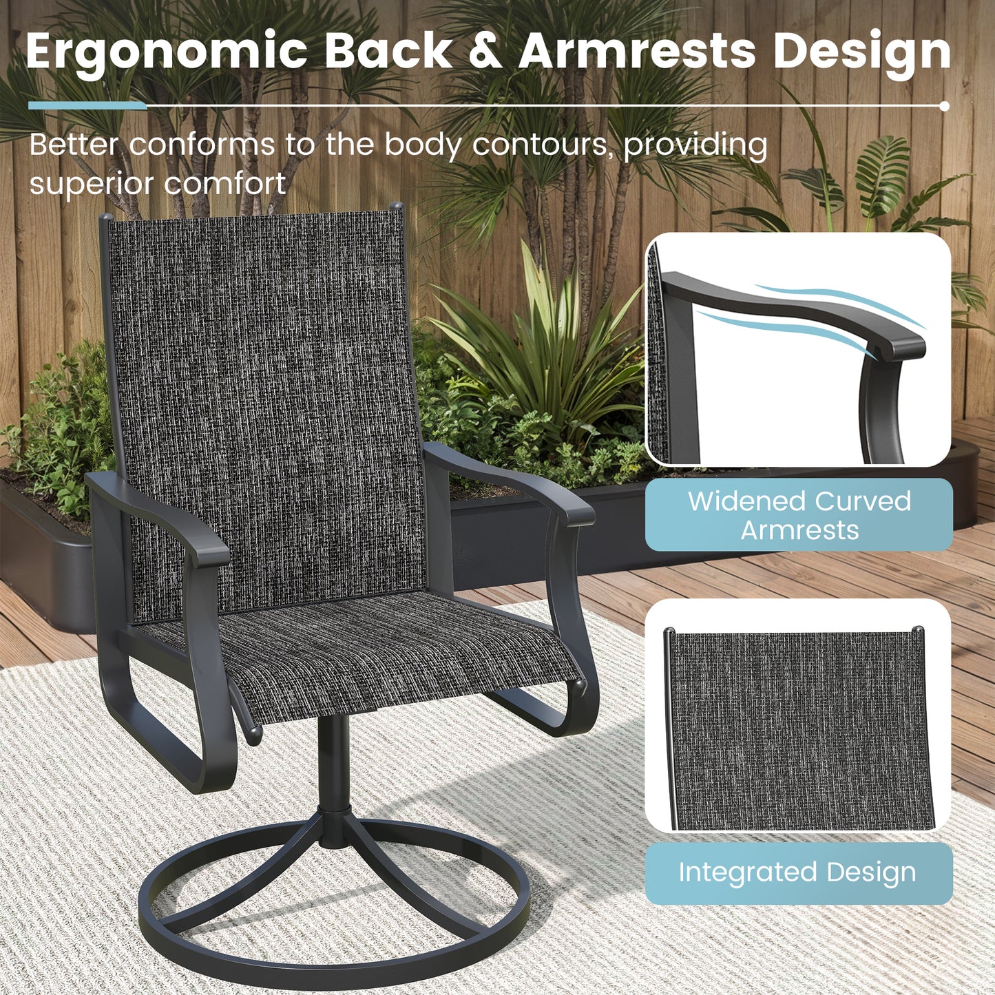 VONZOY 5 Pieces Patio Dining Set, Patio Outdoor Furniture Set of 4 Patio Swivel Dining Chairs and 39" Patio Spliced Round Tabletop with Umbrella Hole, for Deck, Backyard, Poolside & Garden