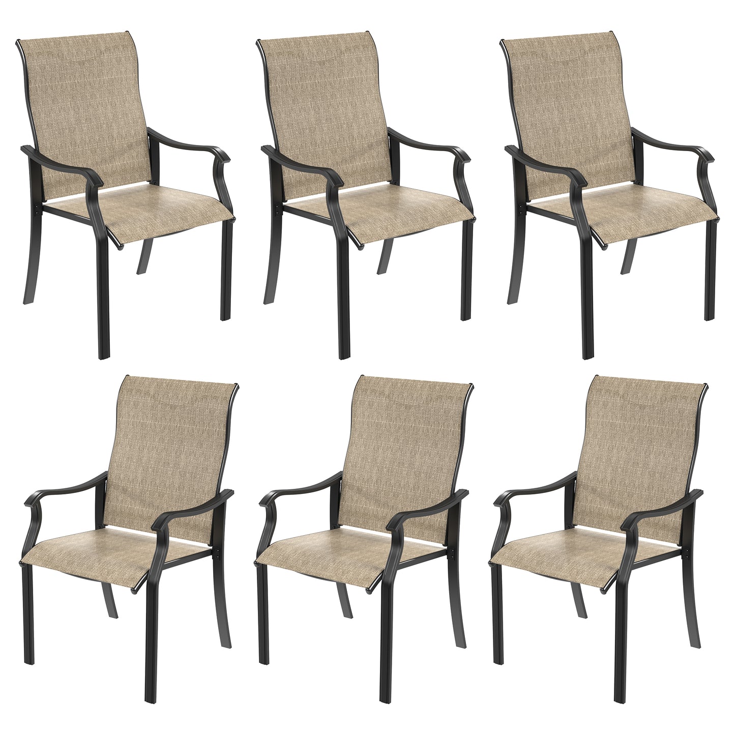 VONZOY Outdoor Patio Dining Chairs Set of 6, High Back Patio Chairs, All-Weather Textilene Outdoor Seating with Armrests for Lawn, Porch and Backyard (Brown 6 Chairs)