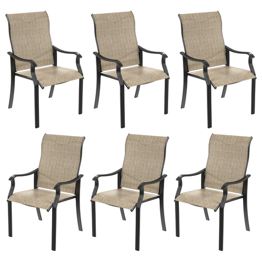 VONZOY Outdoor Patio Dining Chairs Set of 6, High Back Patio Chairs, All-Weather Textilene Outdoor Seating with Armrests for Lawn, Porch and Backyard (Brown 6 Chairs)