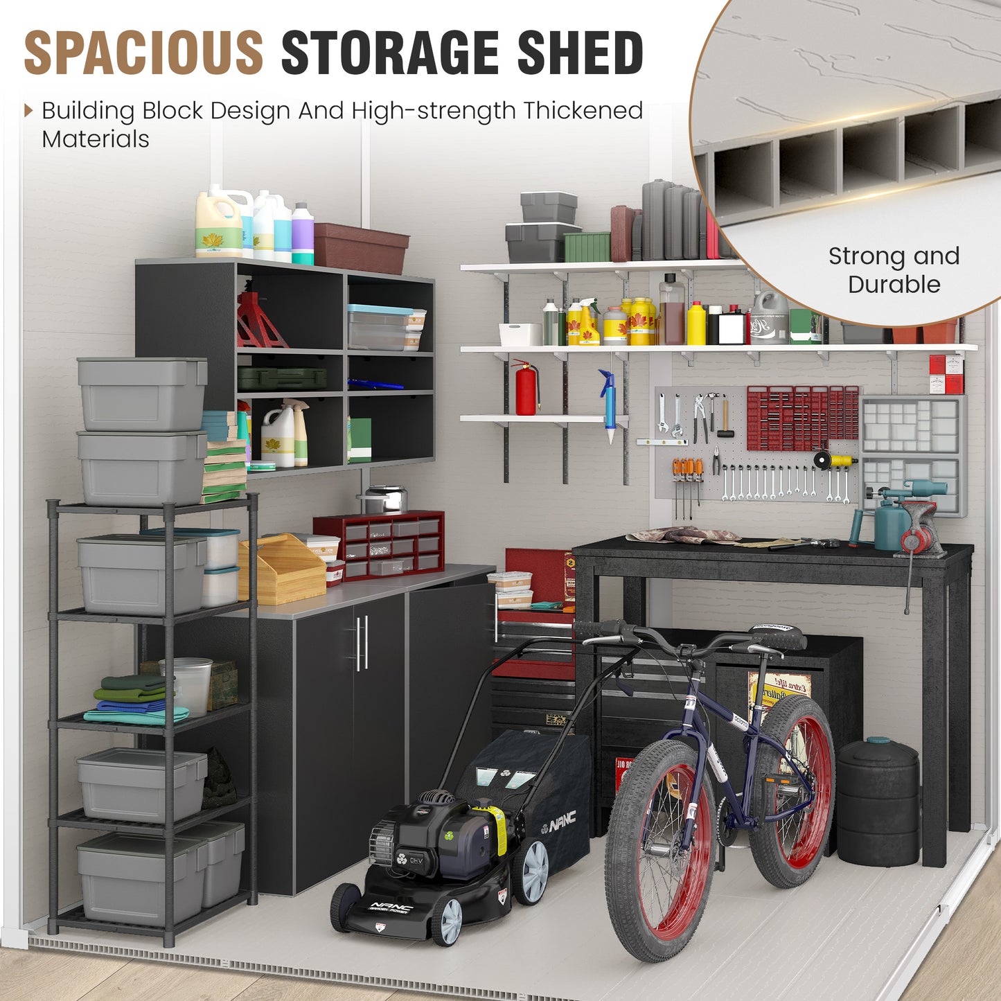 VONZOY Outdoor Storage Shed, 6x6 FT Resin Shed with Floor and Lockable Door, Window & Vents, Tool Sheds & Outdoor Storage for Bike, Garden Accessories, Tools, Waterproof