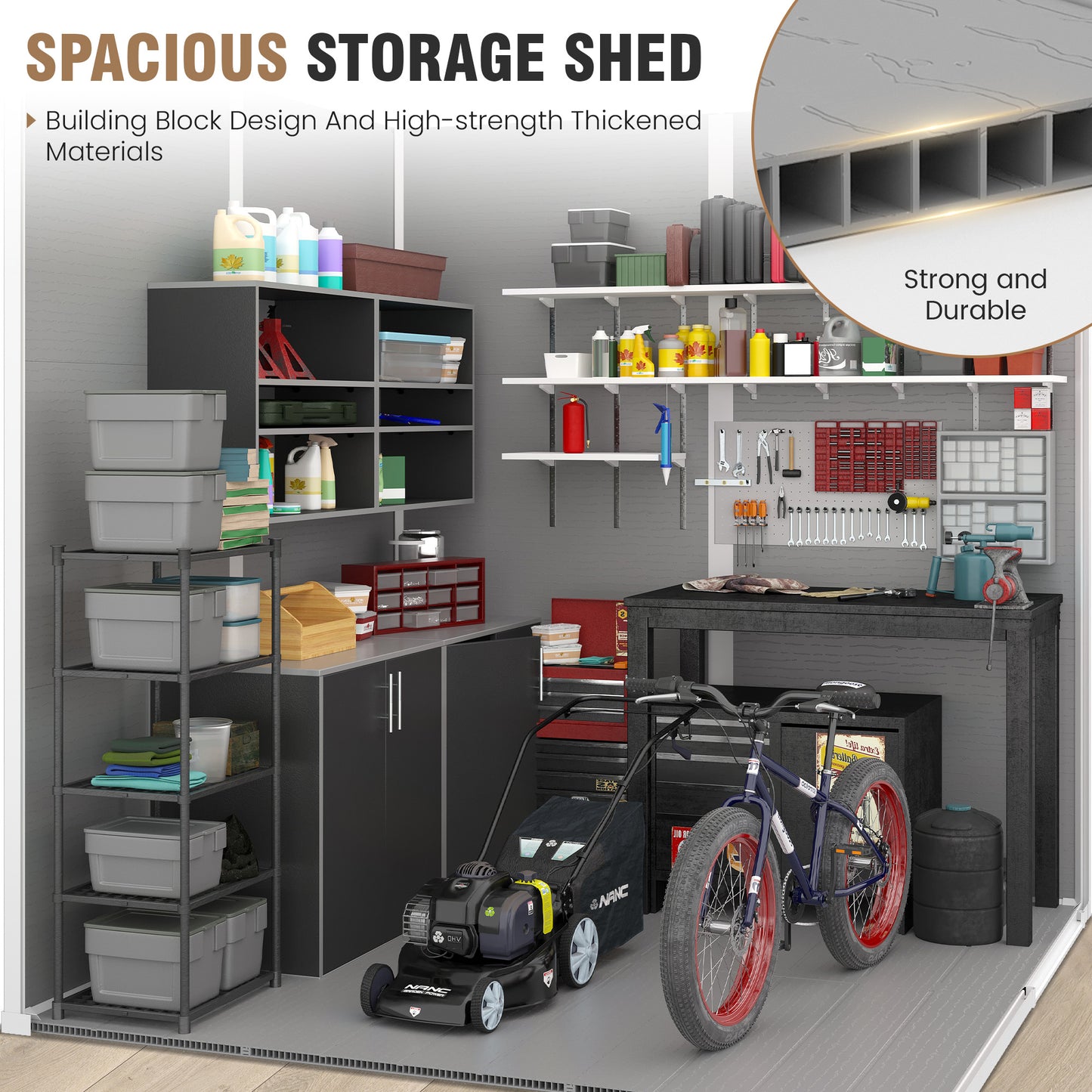 VONZOY Outdoor Storage Shed, 6x6 FT Resin Shed with Floor and Lockable Door, Window & Vents, Tool Sheds & Outdoor Storage for Bike, Garden Accessories, Tools, Waterproof