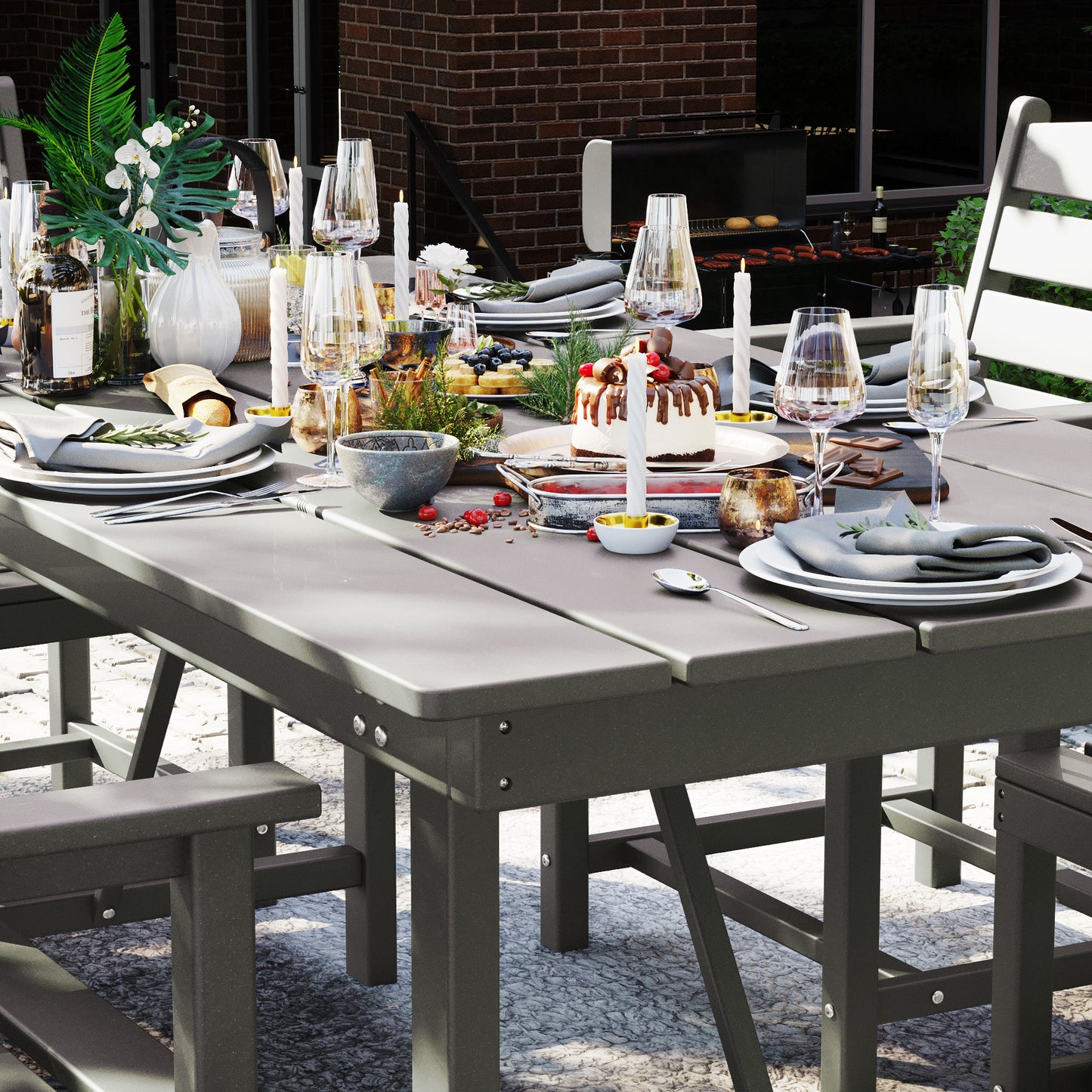 Vonzoy Patio Dining Chairs Set of 6, HDPE Outdoor Furniture Set, Outdoor Dining Set for Garden, Backyard, Poolside (Gray, 6 Chairs)