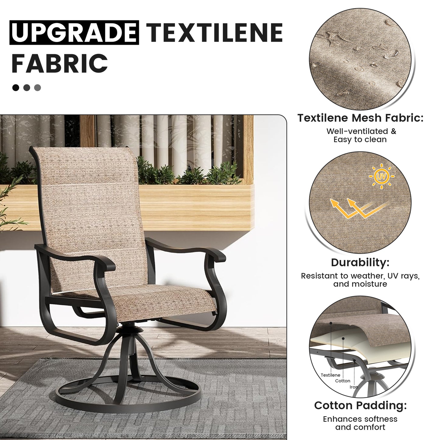VONZOY Patio Swivel Chairs Set of 6, Outdoor Dining Chairs with High Back, All-Weather Swivel Rocker Chair for Lawn, Porch or Garden