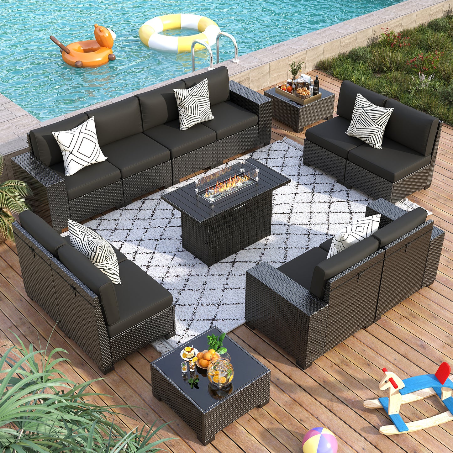 VONZOY 13 Piece Patio Furniture Set with Fire Pit Table
