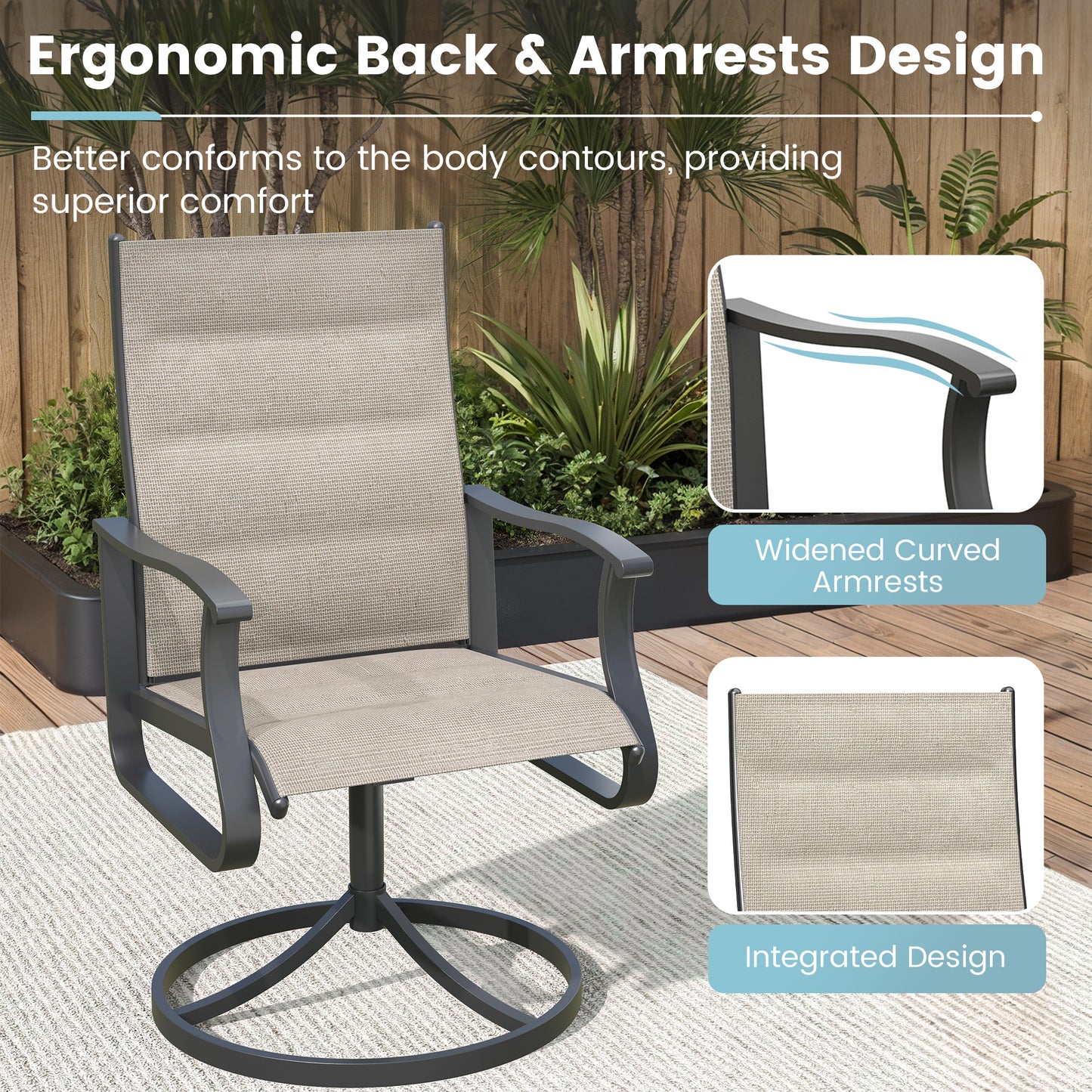 VONZOY 5 Pieces Patio Dining Set, Padded Patio Outdoor Furniture Set of 4 Patio Swivel Dining Chairs and 36" Patio Spliced Square Tabletop with Umbrella Hole, for Deck, Backyard, Poolside & Garden
