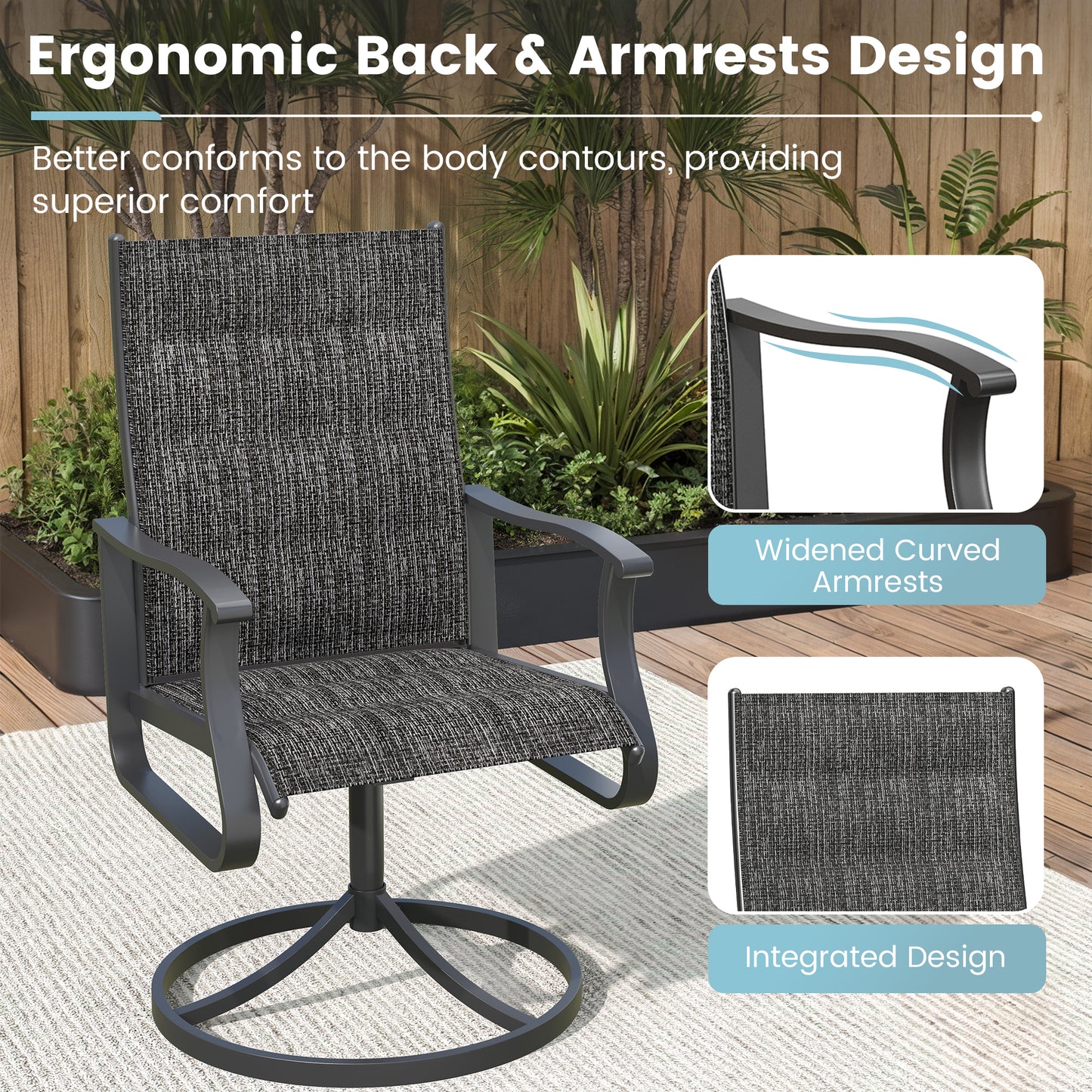 VONZOY 9 Pieces Patio Dining Set, Padded Patio Outdoor Furniture Set of 8 Patio Swivel Dining Chairs and 60" Patio Spliced Square Tabletop with Umbrella Hole, for Deck, Backyard, Poolside & Garden