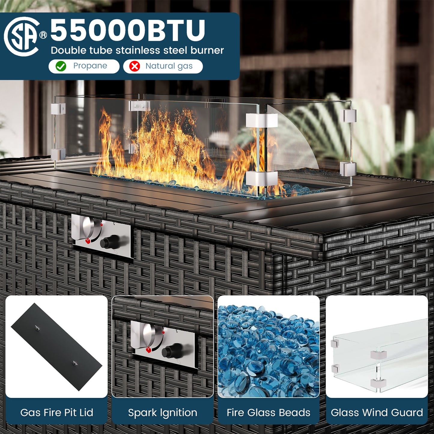 VONZOY 7 Piece Patio Furniture Set with 44" Fire Pit Table