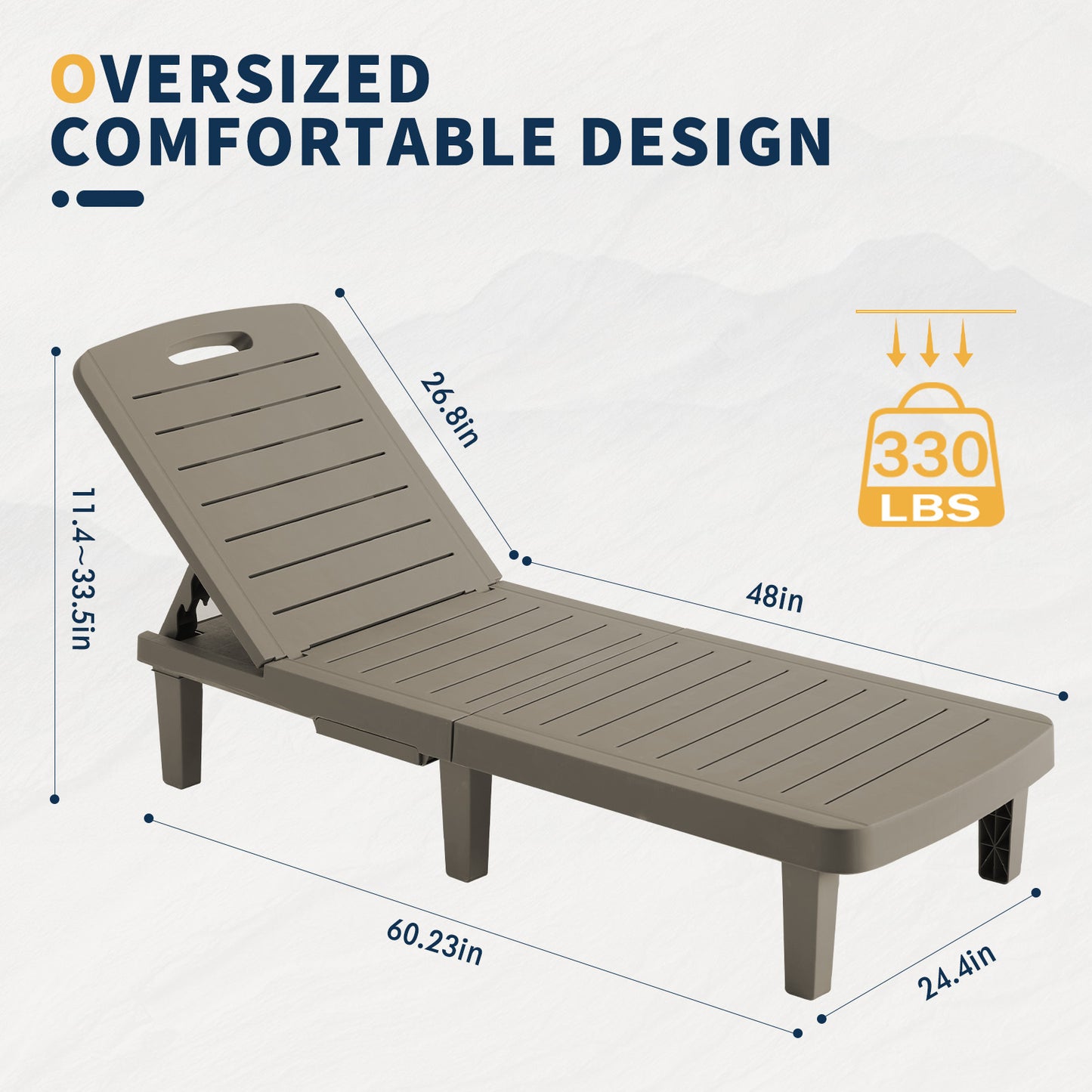 VONZOY Oversized Lounge Chair Outdoor, Resin Patio Lounge Chair with 5 Adjustable Backrest, Oversized Chaise Lounge Chair with Storage Rack for Pool, Deck, Indoor, Garden