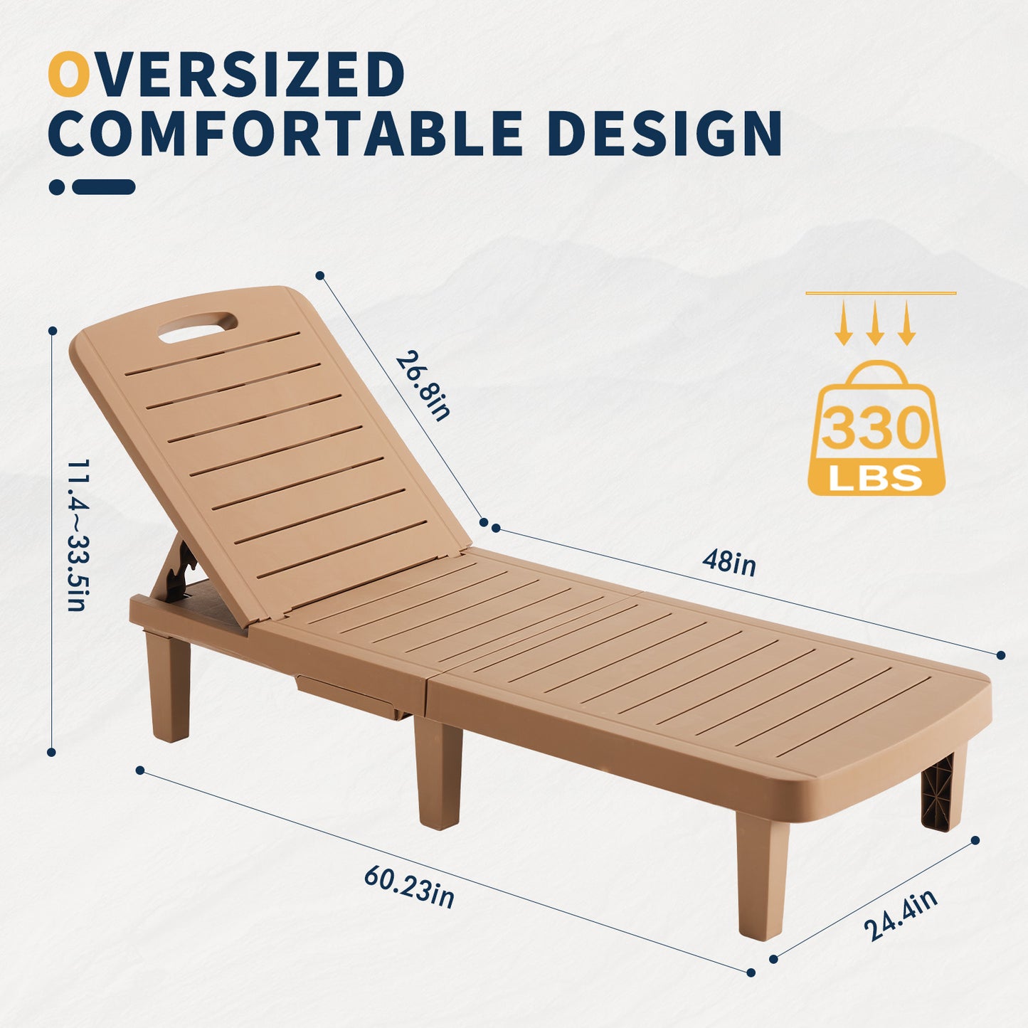 VONZOY Oversized Lounge Chair Outdoor, Resin Patio Lounge Chair with 5 Adjustable Backrest, Oversized Chaise Lounge Chair with Storage Rack for Pool, Deck, Indoor, Garden