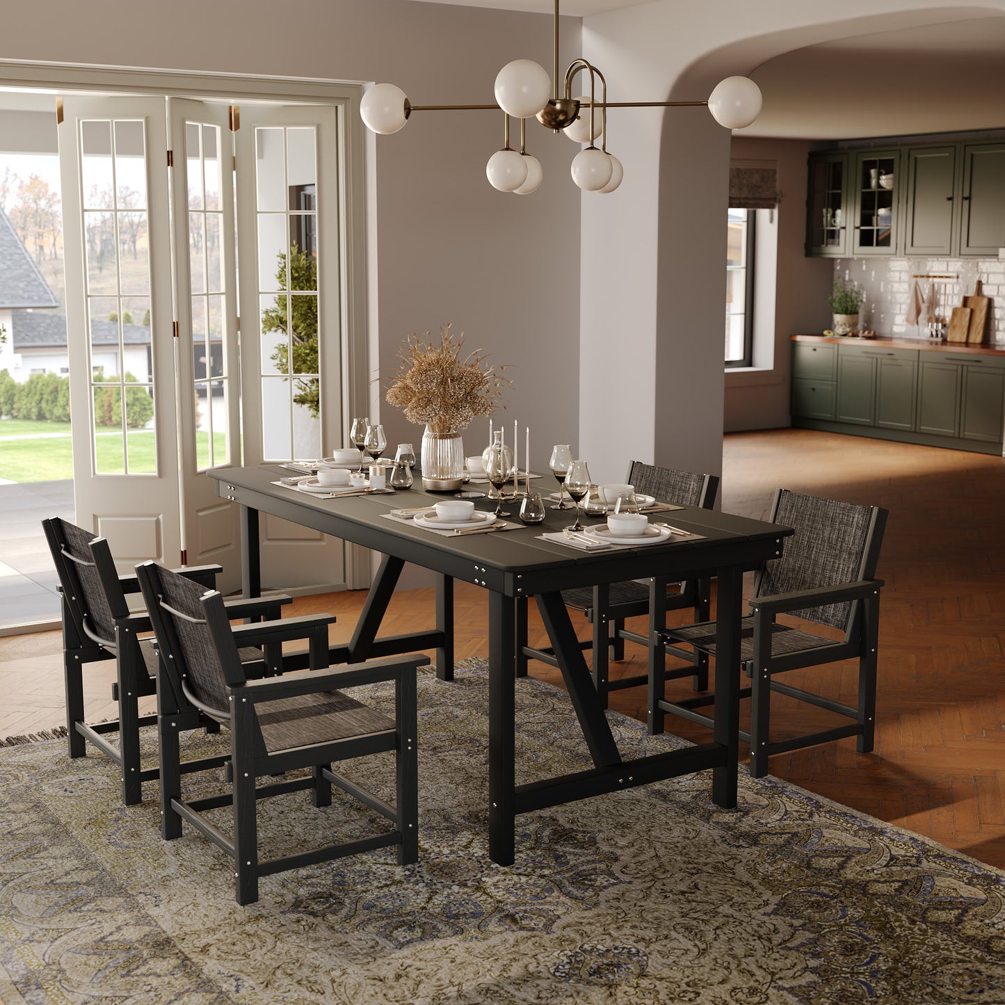 VONZOY Dining Chairs Set for 4, Textile Patio Chairs, Weather and Crack Resistance, 4 PCS Outdoor Seats for Porch Backyard Poolside Deck Indoor Lawn Garden Indoor Dining Room
