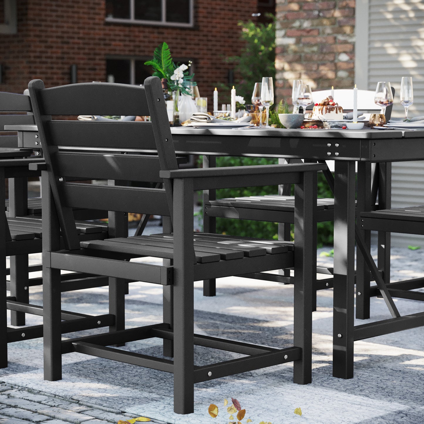 Vonzoy Patio Dining Chairs Set of 6, HDPE Outdoor Furniture Set, Outdoor Dining Set for Garden, Backyard, Poolside (Black, 6 Chairs)