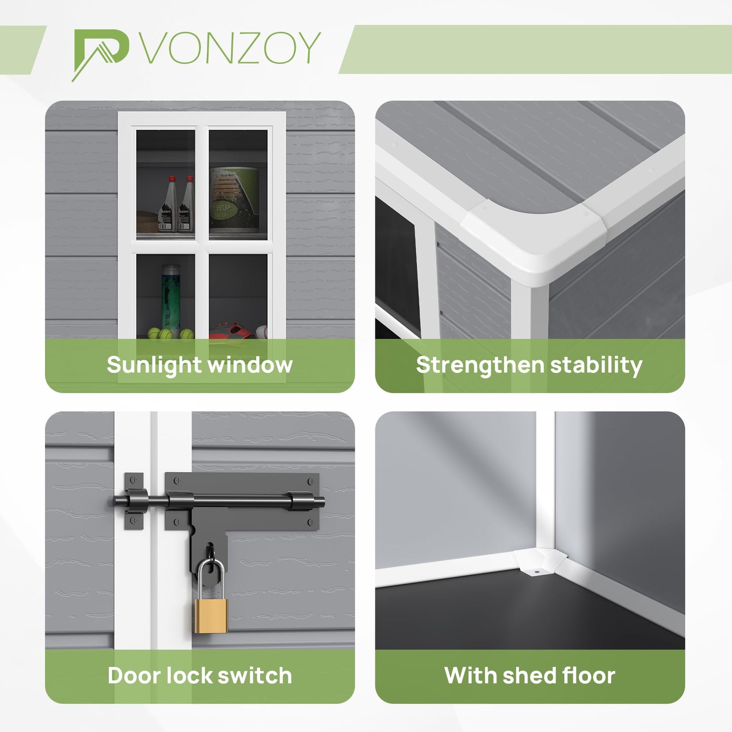 VONZOY Resin Outdoor Storage Shed, 5x3FT Plastic Garden Shed with Floor, Lockable Door & Window, Waterproof Tool Shed for Backyard Garden Patio Lawn Grey White
