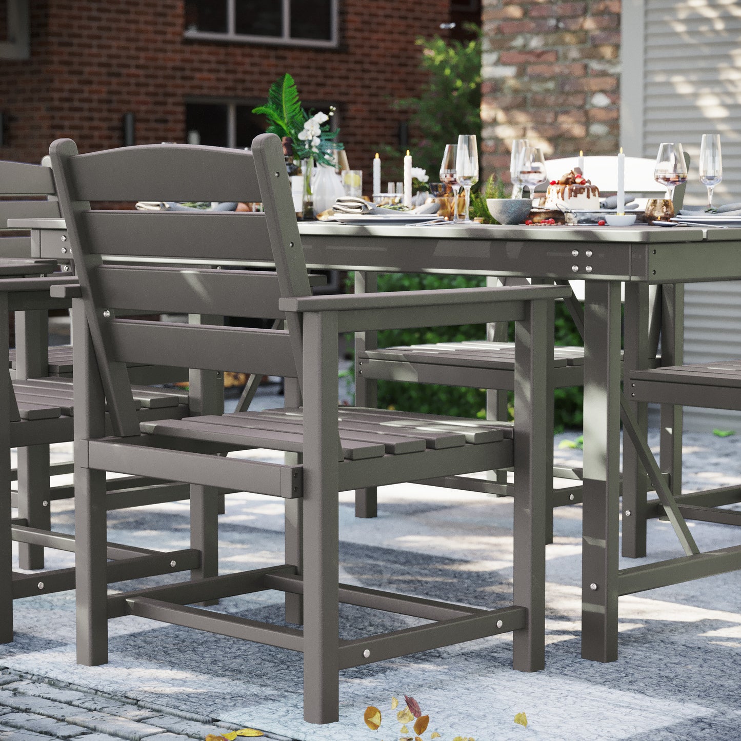Vonzoy Patio Dining Chairs Set of 6, HDPE Outdoor Furniture Set, Outdoor Dining Set for Garden, Backyard, Poolside (Gray, 6 Chairs)