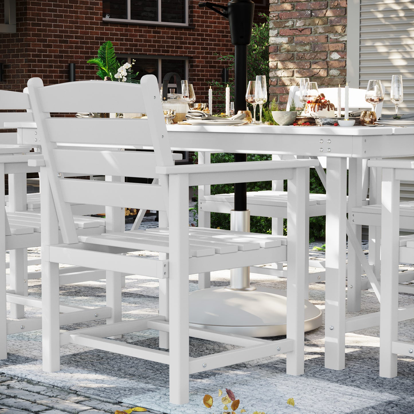 Vonzoy Patio Dining Chairs Set of 5, HDPE Outdoor Furniture Set, Outdoor Dining Set for Garden, Backyard, Poolside (White, 4 Chairs)