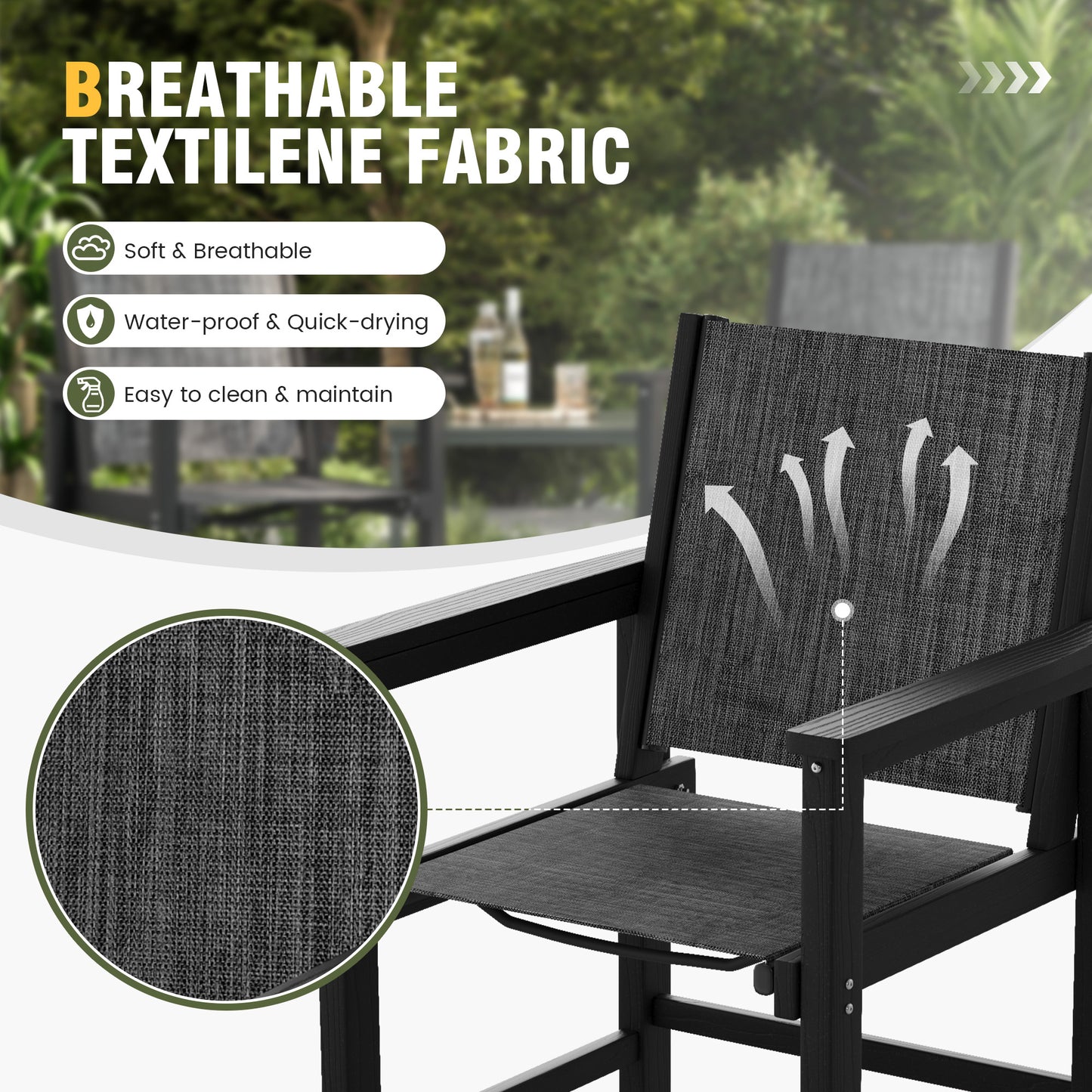 VONZOY Dining Chairs Set for 4, Textile Patio Chairs, Weather and Crack Resistance, 4 PCS Outdoor Seats for Porch Backyard Poolside Deck Indoor Lawn Garden Indoor Dining Room