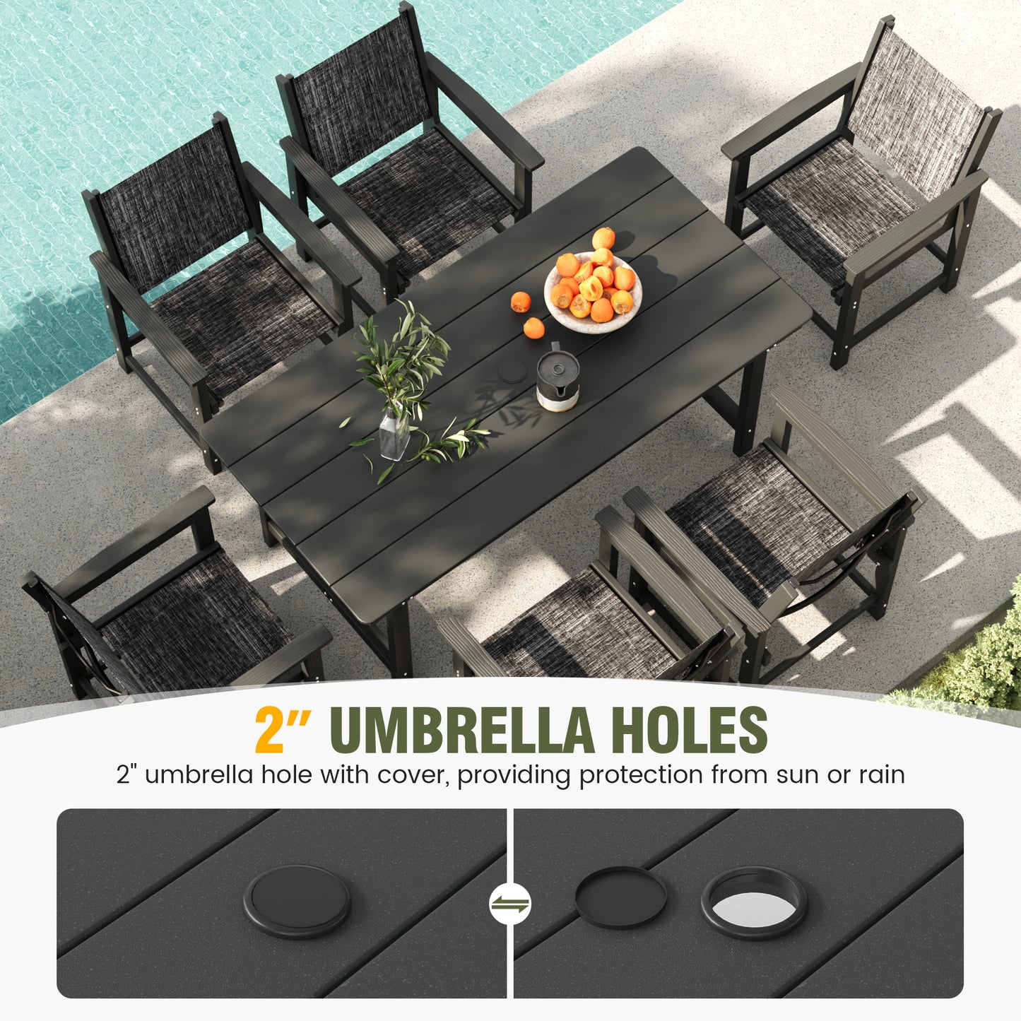 VONZOY Dining Table Set for 4, Outdoor Dining Sets 5 PCs, HDPE Table with 6 Textile Dining Chairs, Weather and Crack Resistance, Patio Dining Sets for Porch Backyard Indoor Lawn Garden Dining Room