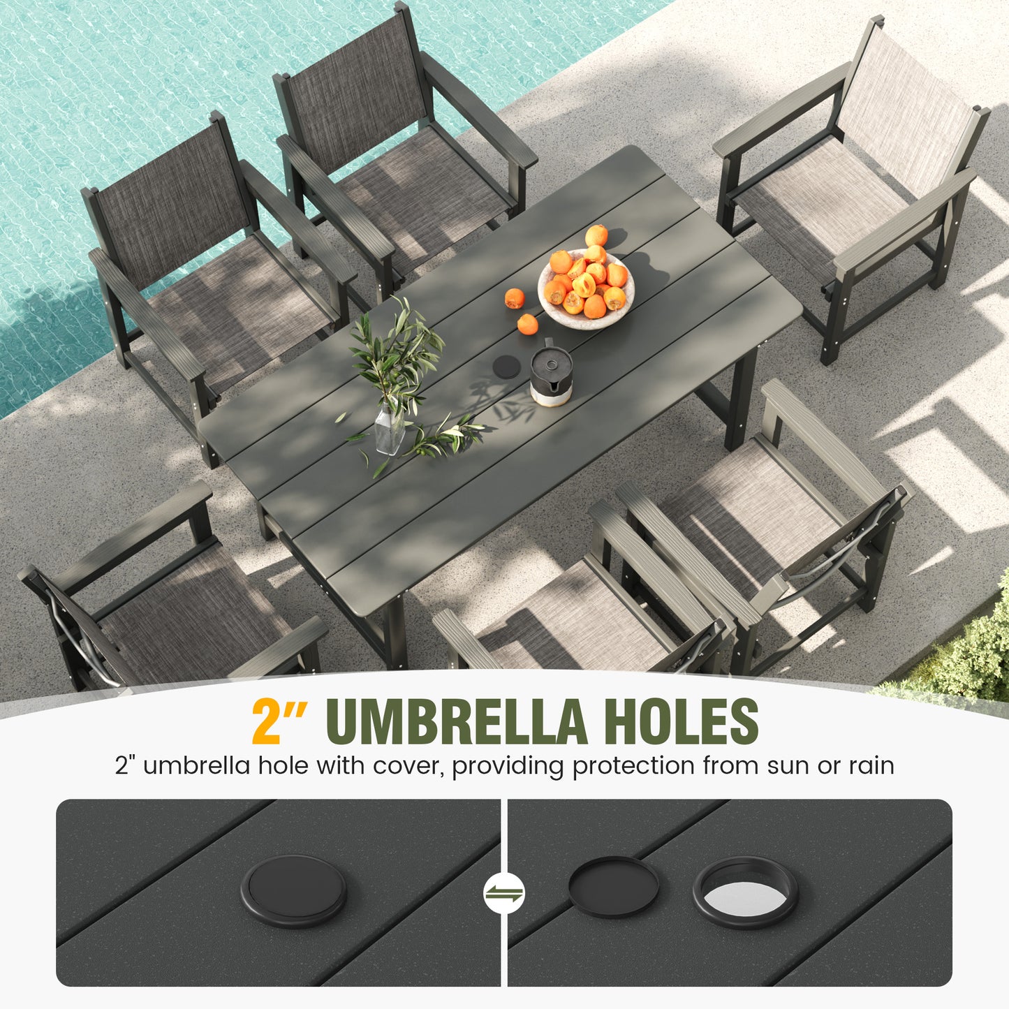 VONZOY Dining Table Set for 6, Outdoor Dining Sets 5 PCs, HDPE Table with 6 Textile Dining Chairs, Weather and Crack Resistance, Patio Dining Sets for Porch Backyard Indoor Lawn Garden Dining Room