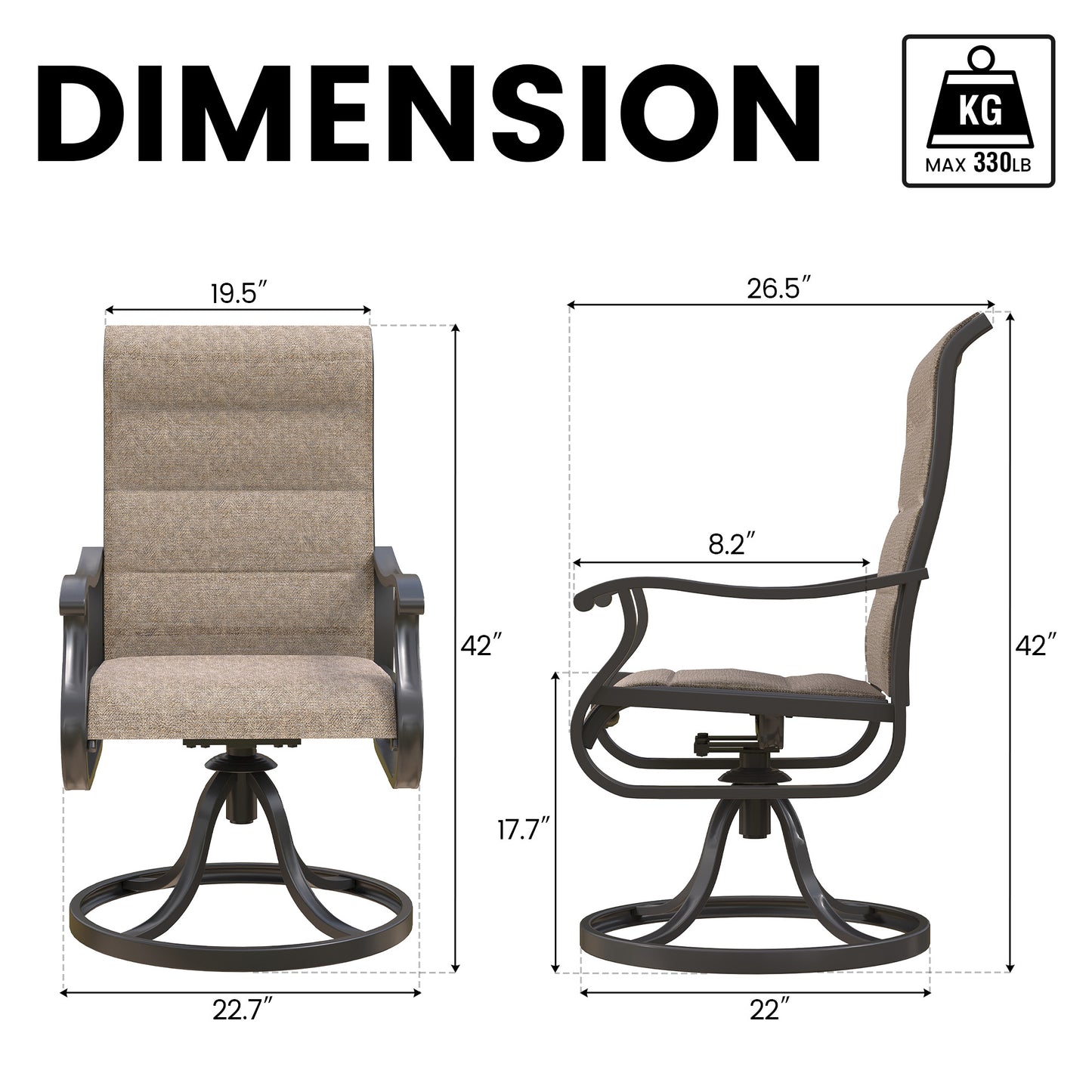 VONZOY Patio Swivel Chairs Set of 2, Outdoor Dining Chairs with High Back, All-weather Swivel Rocker Chair for Lawn, Porch or Garden (Padded Brown)