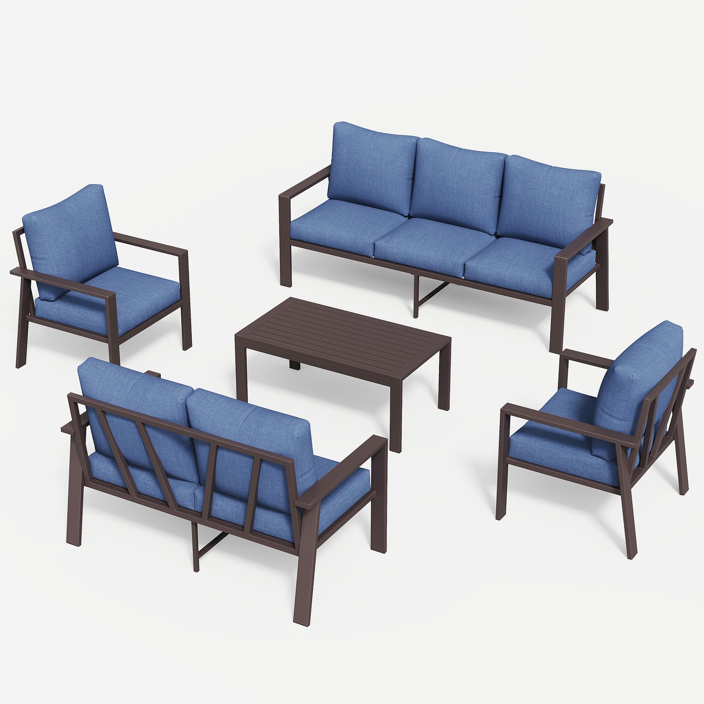 5-Piece Outdoor Furniture All-Weather Aluminum Patio Conversation Set with Coffee Table Rust-Proof Sectional Sofa Set with Removable Cushion for Deck, Backyard, Poolside & Small Spaces