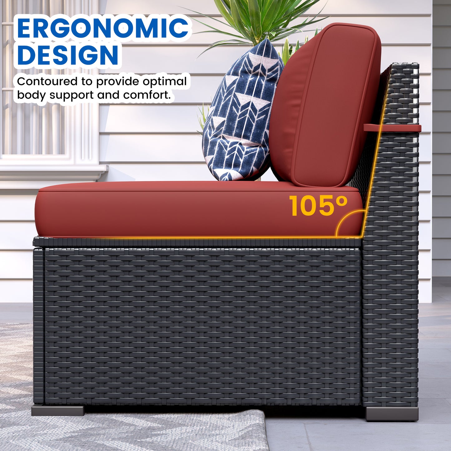 VONZOY Patio Furniture Sets, 7-Piece Outdoor Patio Furniture with Thick Cushions,Coffee Table Outdoor All-Weather Conversation Set Sectional Sofa for Backyard, Poolside, Garden(Wine Red)