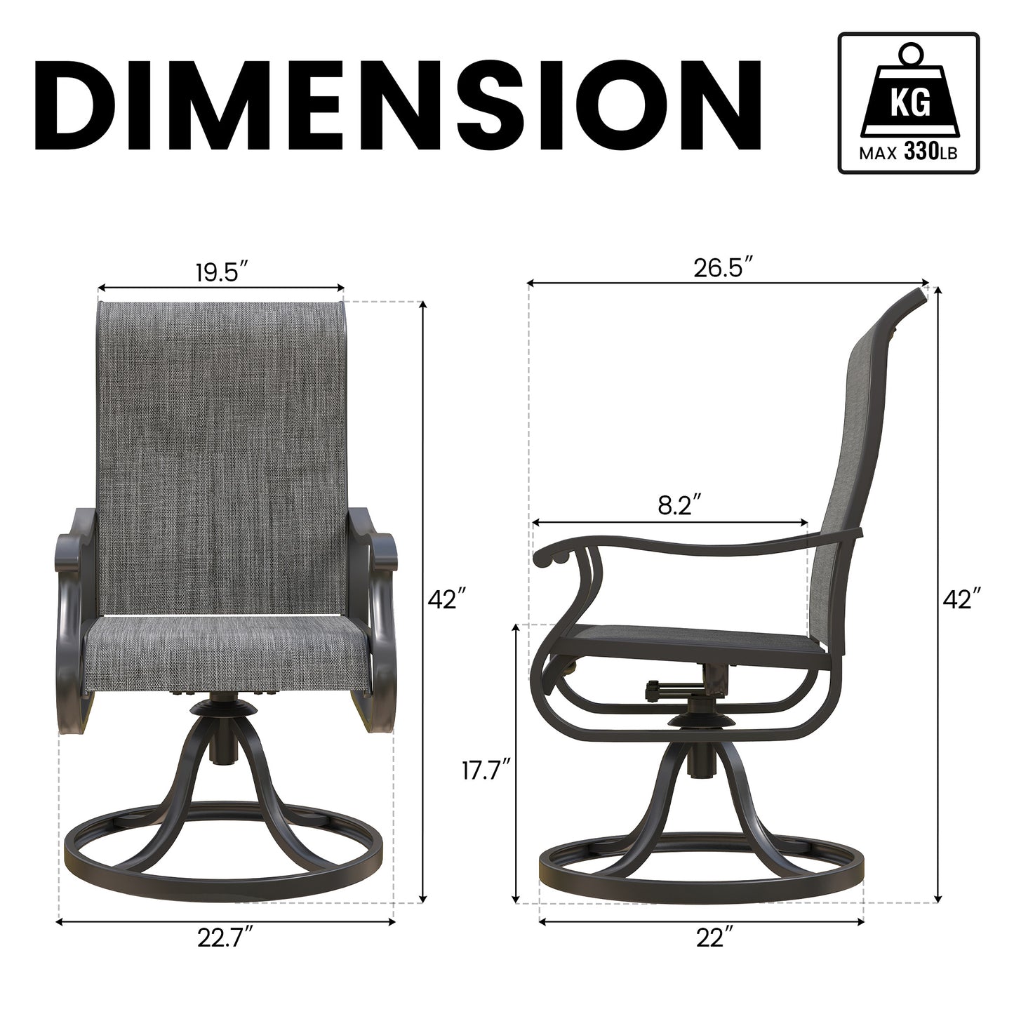 VONZOY Patio Swivel Chairs Set of 4, Outdoor Dining Chairs with High Back, All-Weather Swivel Rocker Chair for Lawn, Porch or Garden (Dark Grey)
